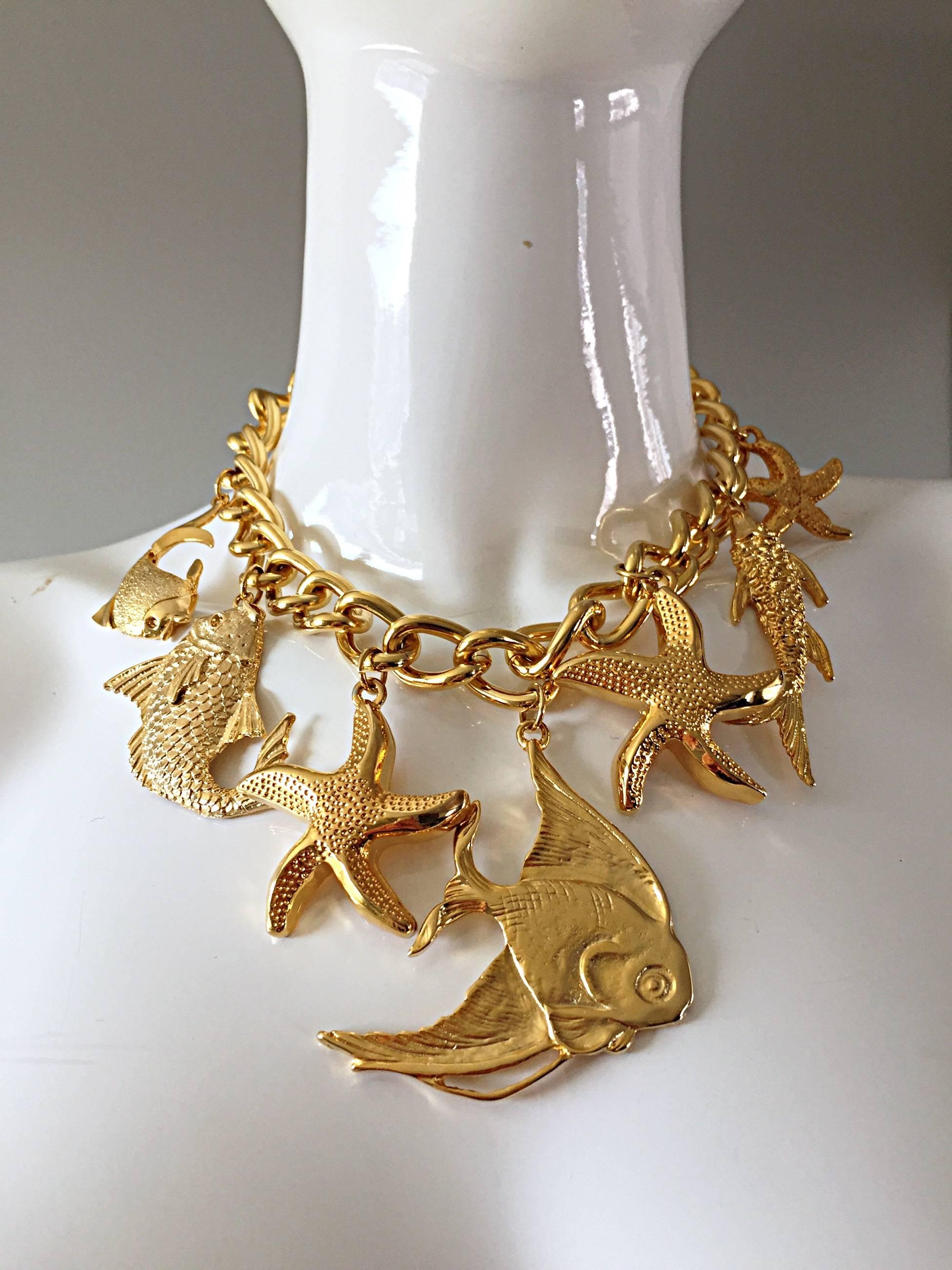 Women's Vintage Escada by Margaretha Ley Oversized Runway Gold Starfish Charm Necklace 