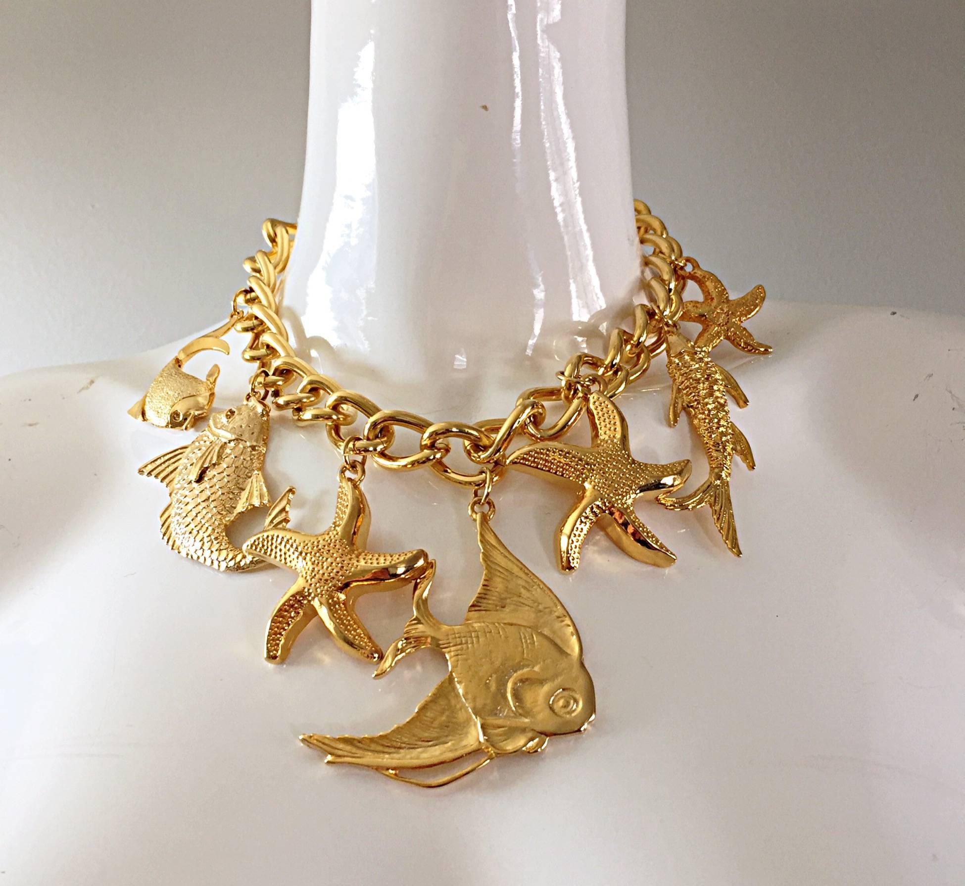Vintage Escada by Margaretha Ley Oversized Runway Gold Starfish Charm Necklace  3