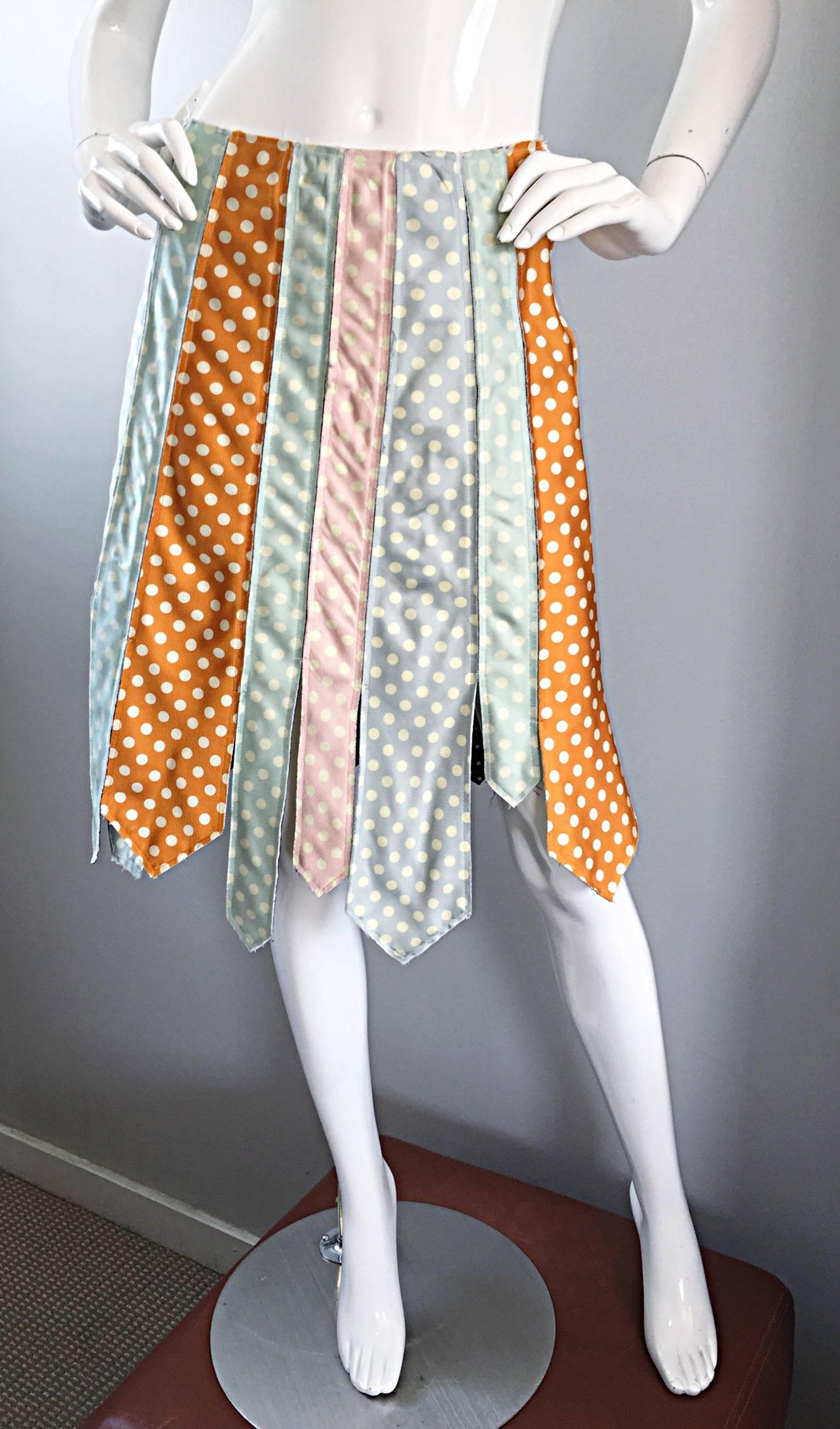 Beige Rare 1990s Paul Smith Polka Dot ' Tie ' Asymmetrical Vintage A - Line Boho Skirt
