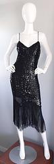 Exceptional Joy Stevens 1970s Black Sequin and Fringe Vintage 70s Dress