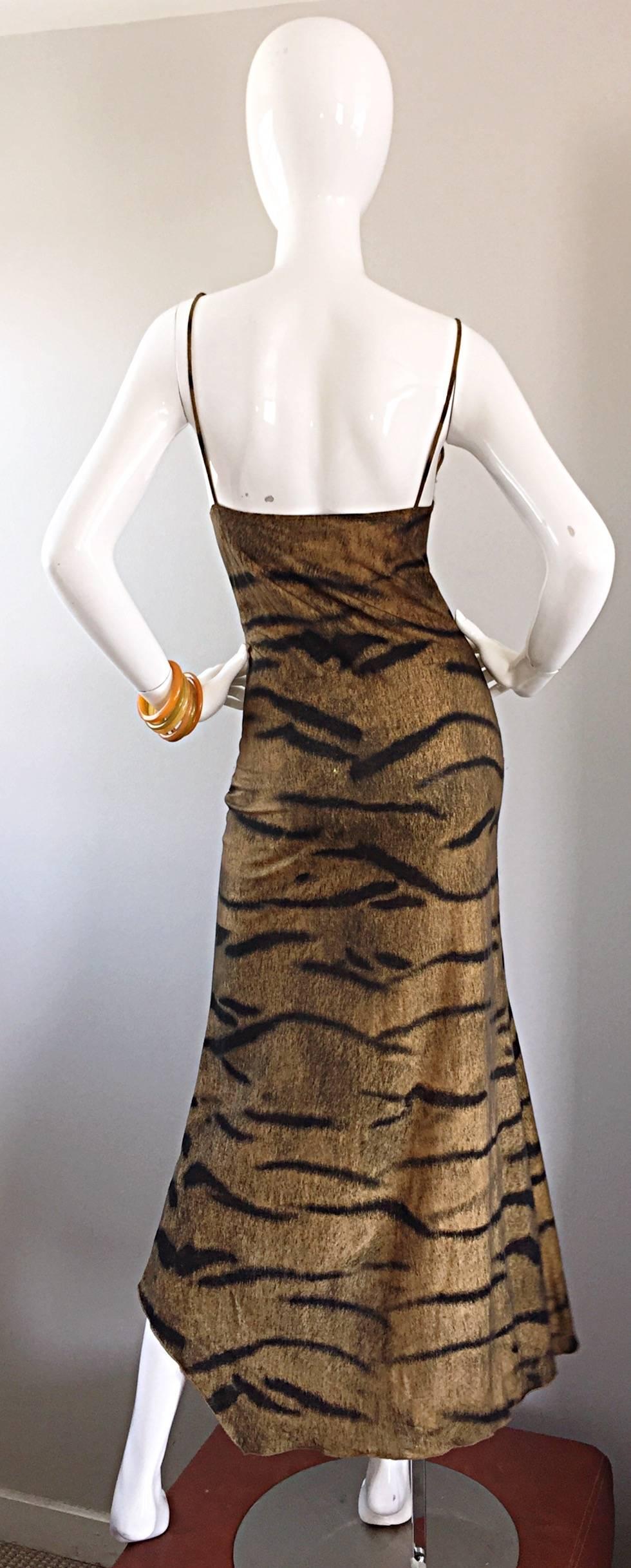 Women's Vintage Roberto Cavalli Early 1990s Tiger Print High - Low Asymmetrical Dress