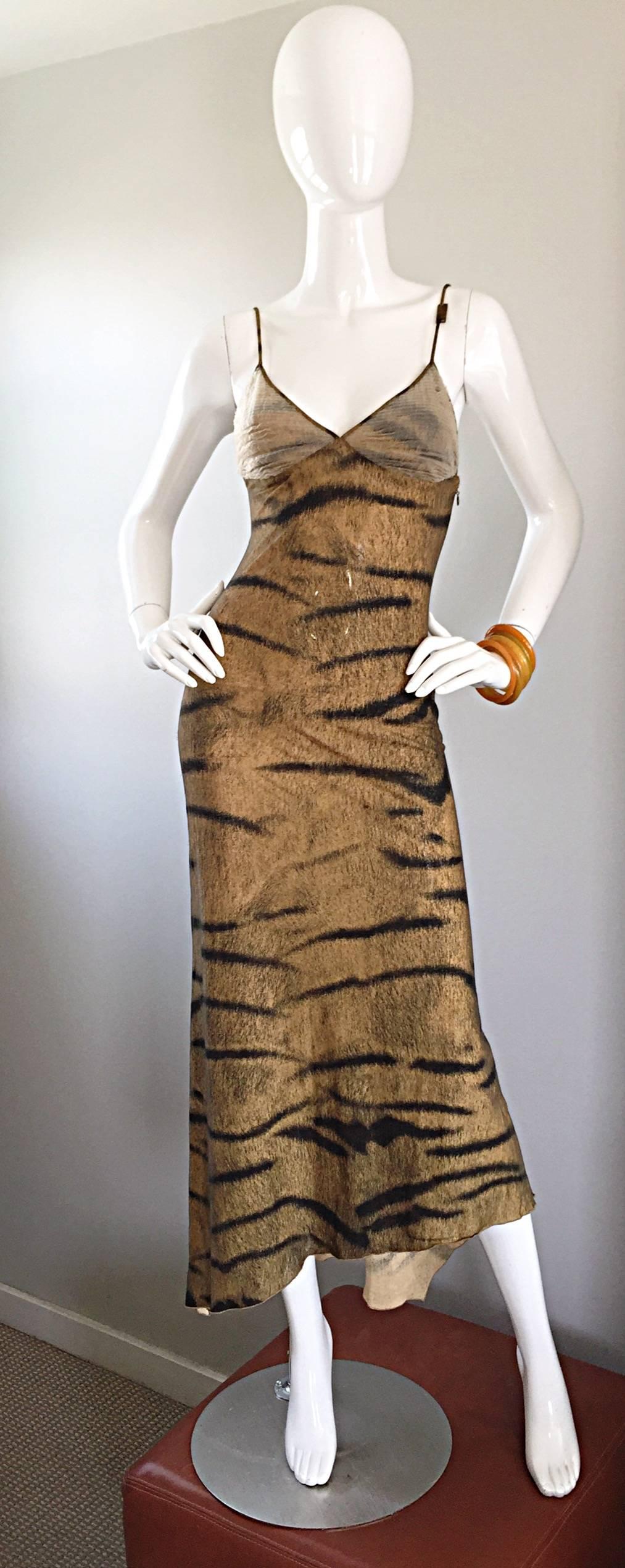 Vintage Roberto Cavalli Early 1990s Tiger Print High - Low Asymmetrical Dress 1