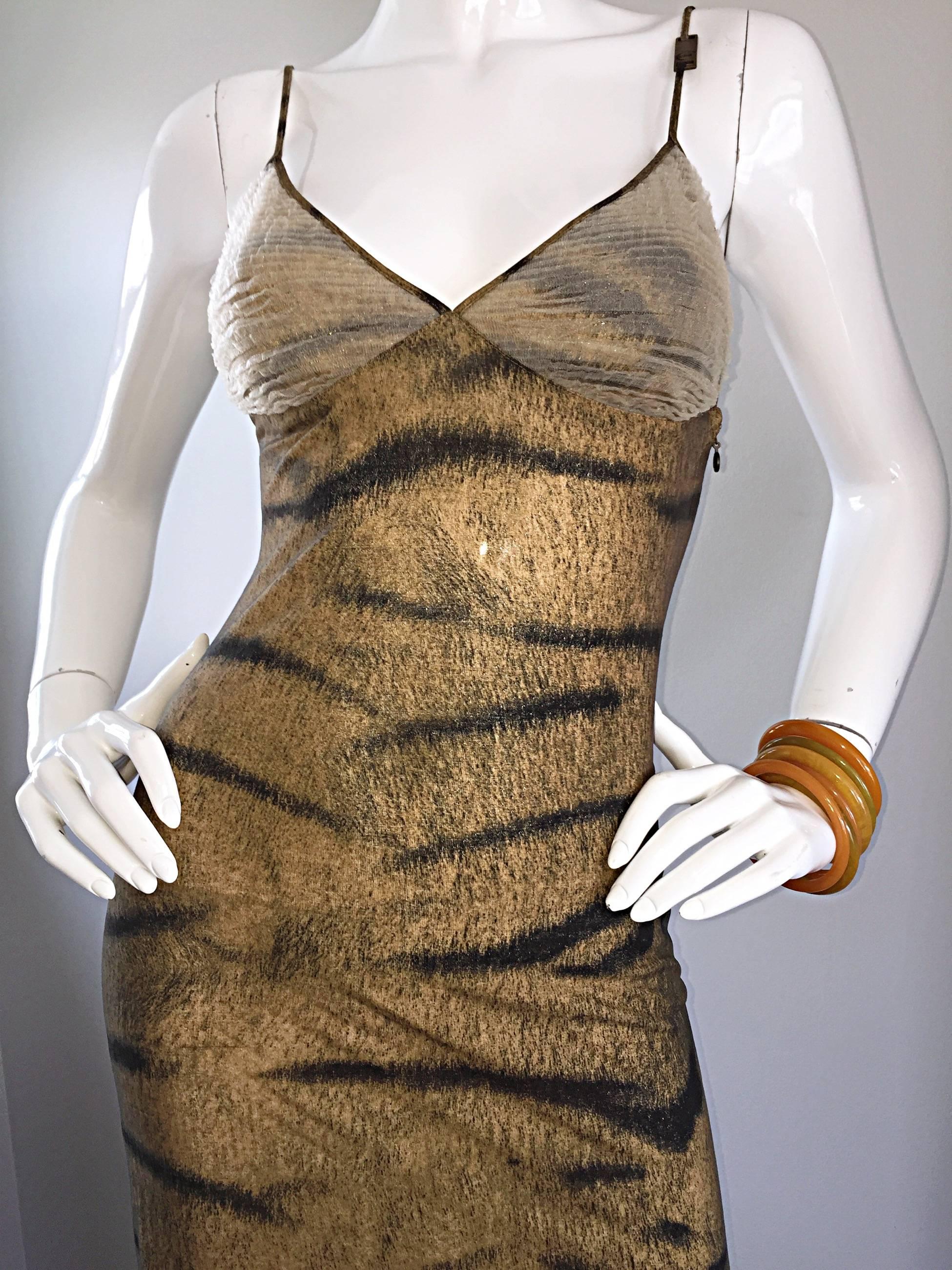Vintage Roberto Cavalli Early 1990s Tiger Print High - Low Asymmetrical Dress In Excellent Condition In San Diego, CA