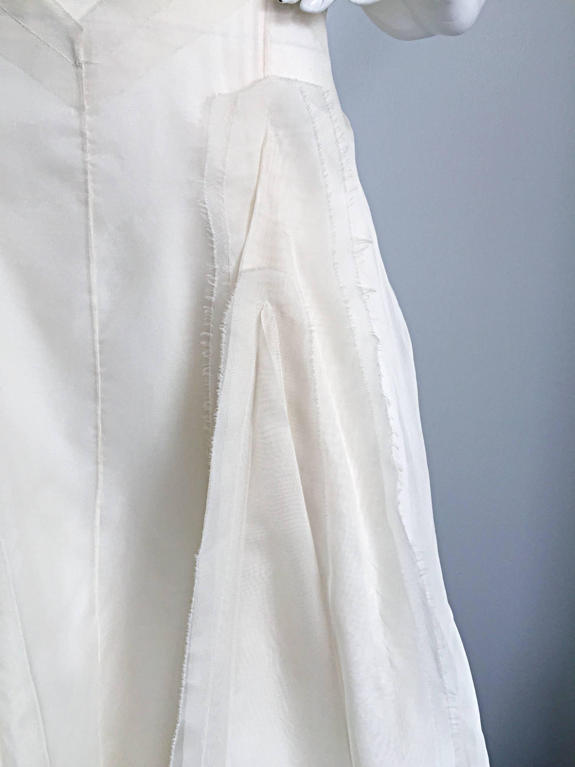 Carolina Herrera Elfenbeinfarbener Abendrock aus Seidenfaille mit Patchwork (Grau) im Angebot