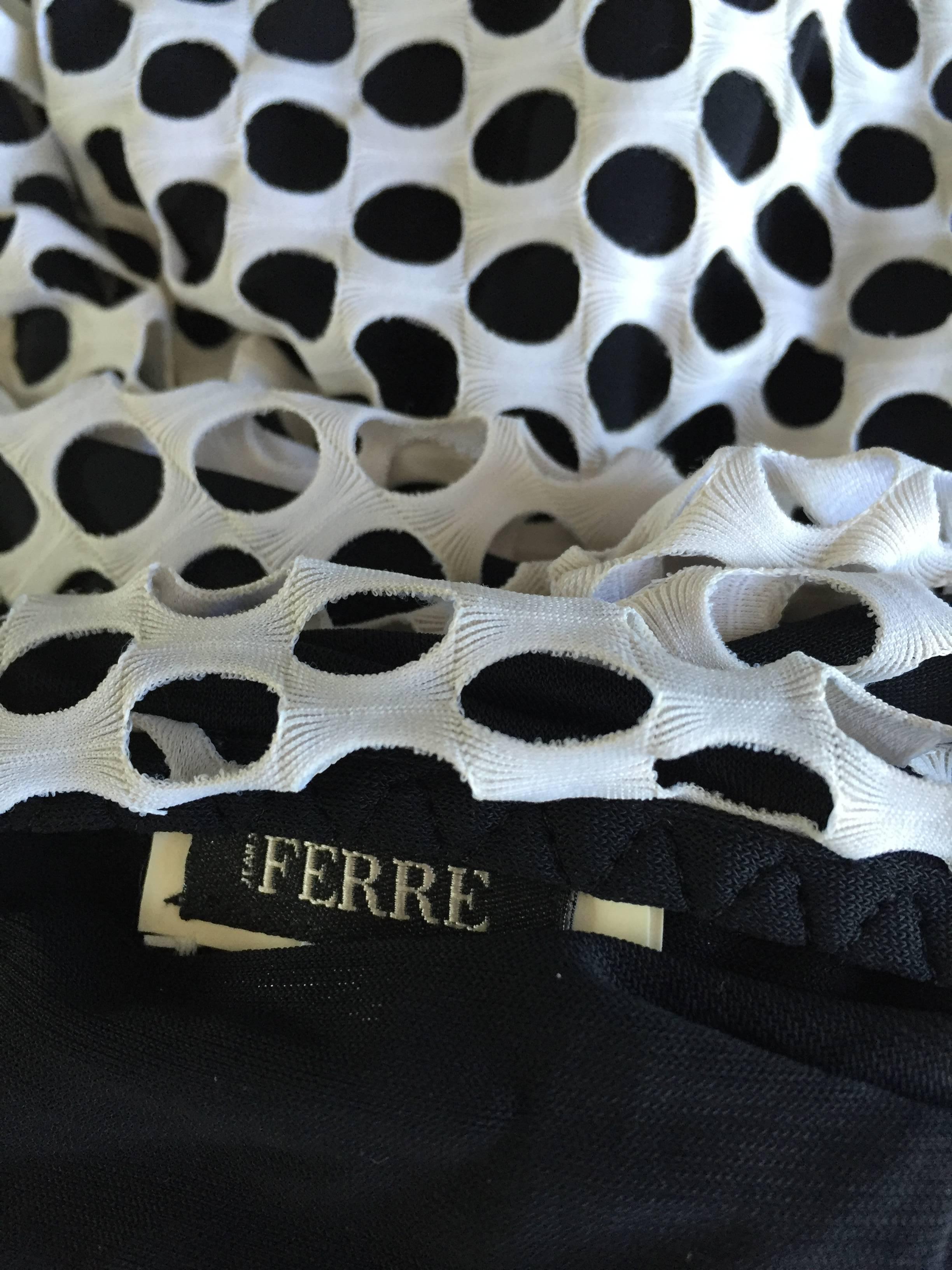 1990s Gianfranco Ferre Black and White Fishnet Beaded Bodycon 90s Vintage Dress For Sale 2