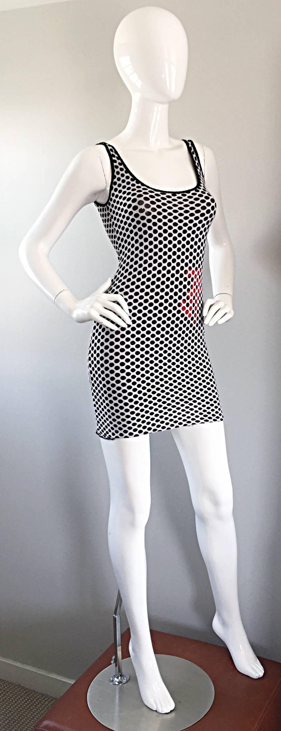 1990s Gianfranco Ferre Black and White Fishnet Beaded Bodycon 90s Vintage Dress In Excellent Condition For Sale In San Diego, CA