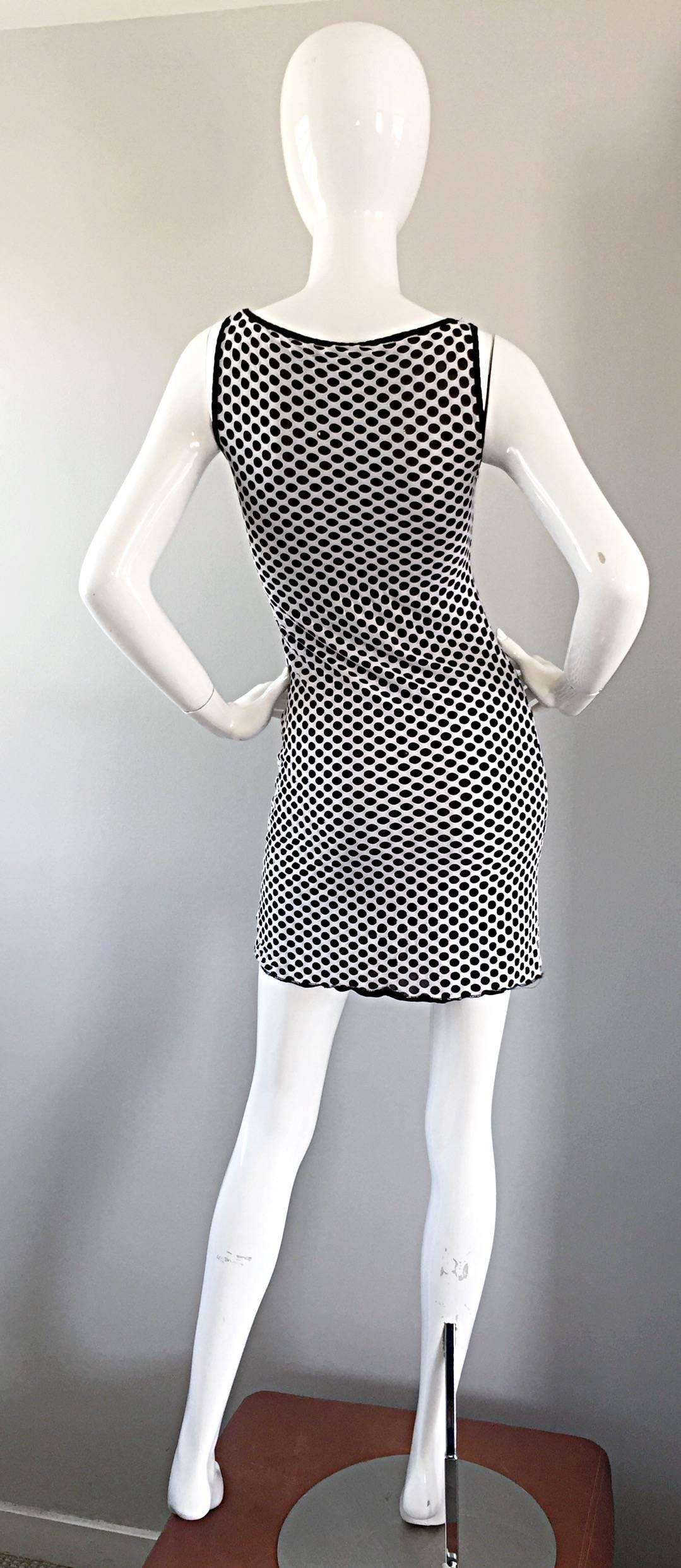 Women's 1990s Gianfranco Ferre Black and White Fishnet Beaded Bodycon 90s Vintage Dress For Sale