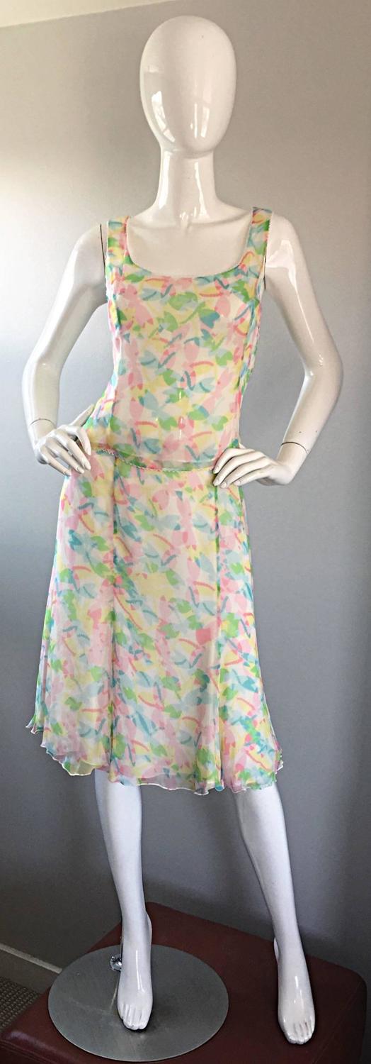 Vintage Rena Lange 1990s Silk Chiffon ' Dragonfly ' Dress Set Blouse ...