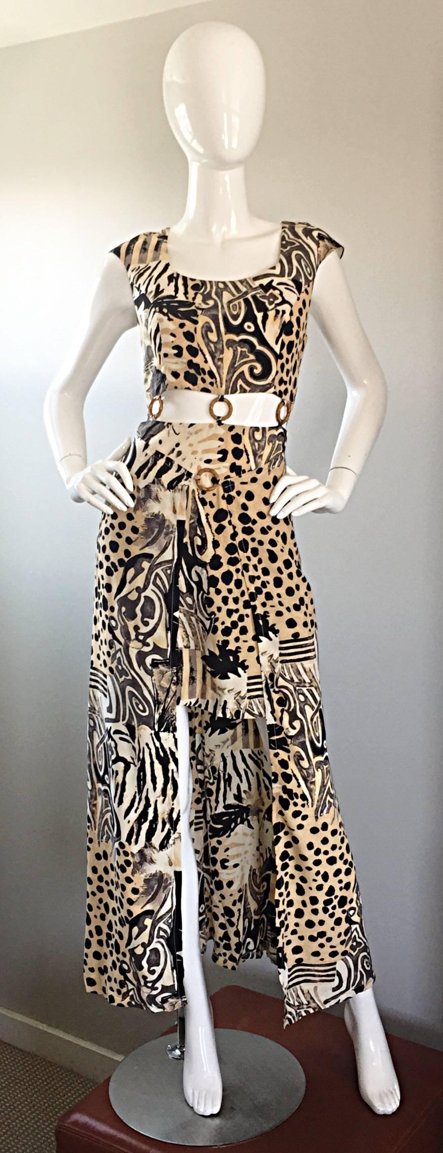 Amazing 1990s Vintage High - Low Animal Print Boho Bamboo Cut - Out 90s Dress 5