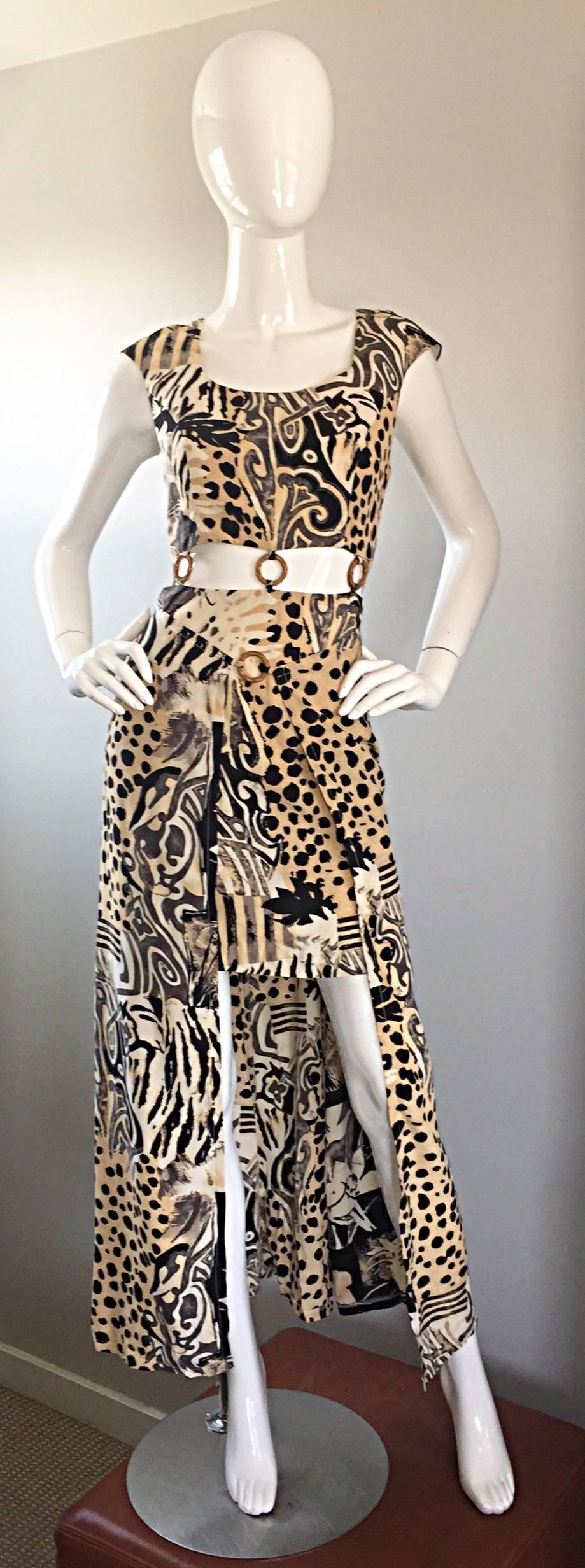Amazing 1990s Vintage High - Low Animal Print Boho Bamboo Cut - Out 90s Dress 3