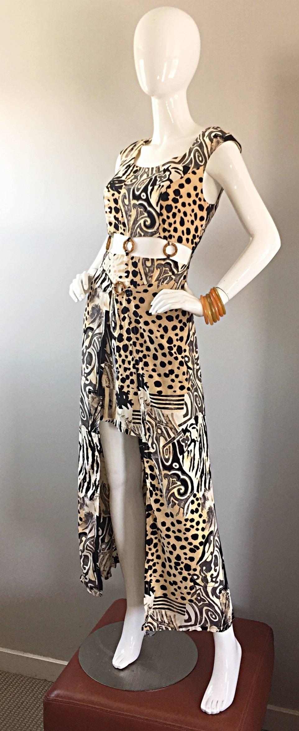Amazing 1990s Vintage High - Low Animal Print Boho Bamboo Cut - Out 90s Dress 1