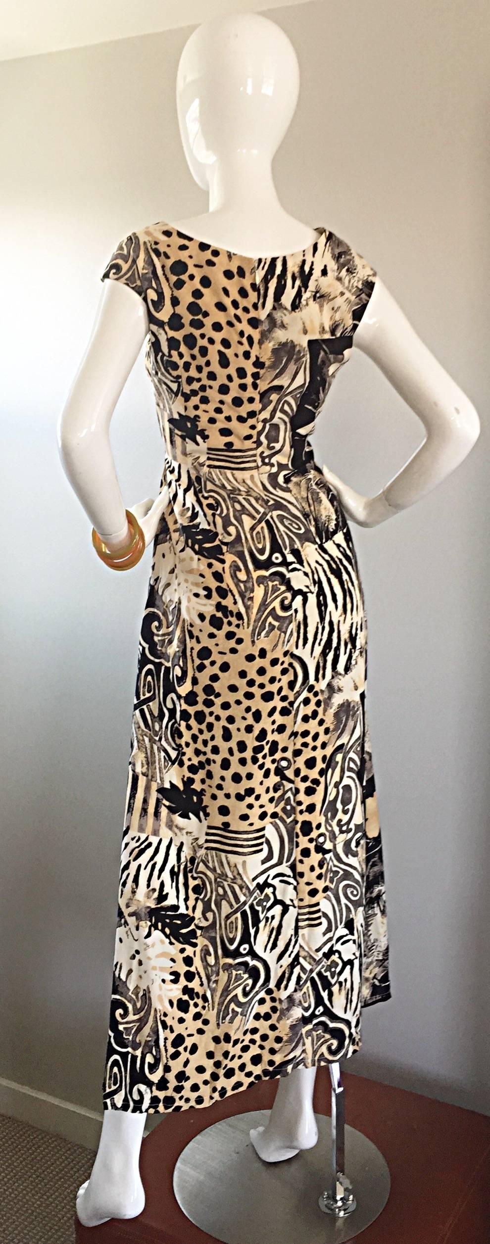 Women's Amazing 1990s Vintage High - Low Animal Print Boho Bamboo Cut - Out 90s Dress