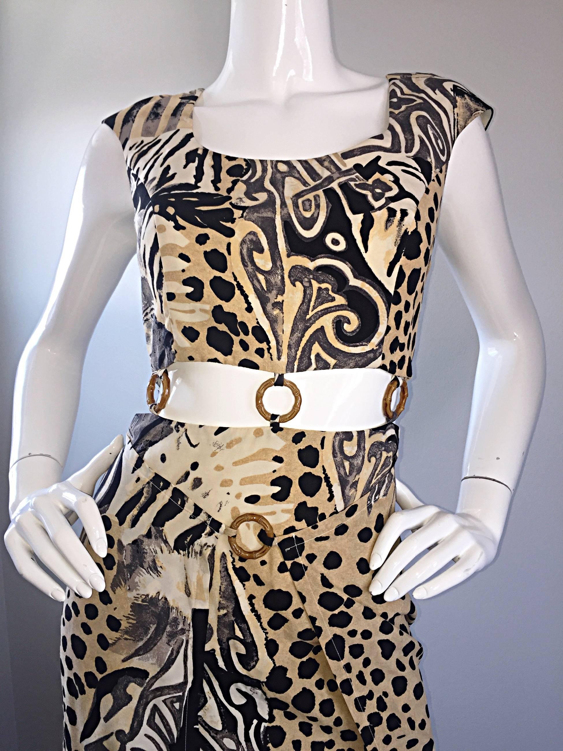 Amazing 1990s Vintage High - Low Animal Print Boho Bamboo Cut - Out 90s Dress 2