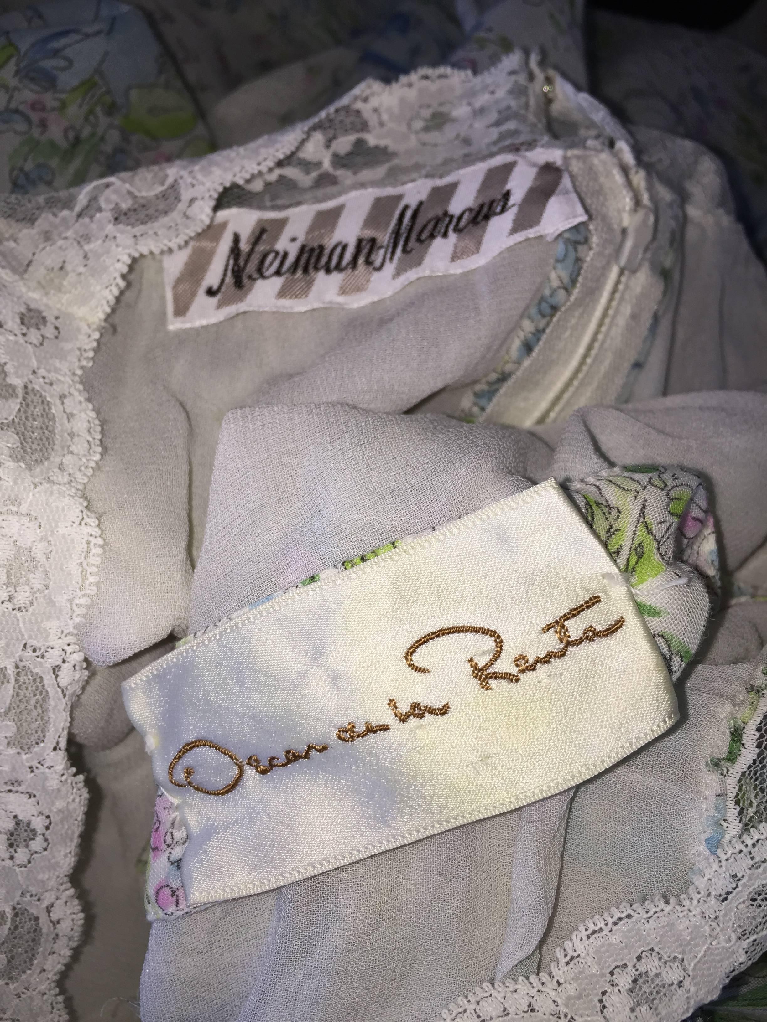 Vintage Oscar de la Renta 1970s Cotton Voile + Silk Boho Gown & Head Scarf Belt 5