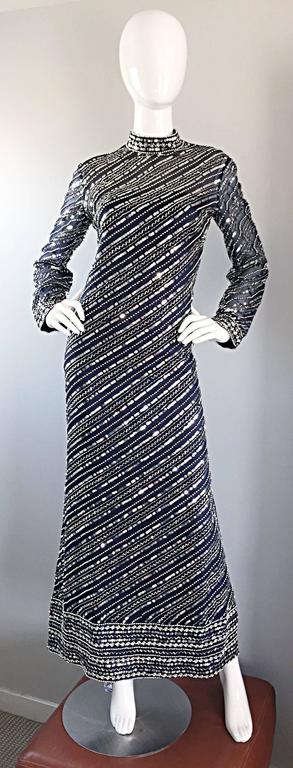 Beautiful 1960s Bill Tice for Malcolm Starr Navy Blue Silk Sequin ...