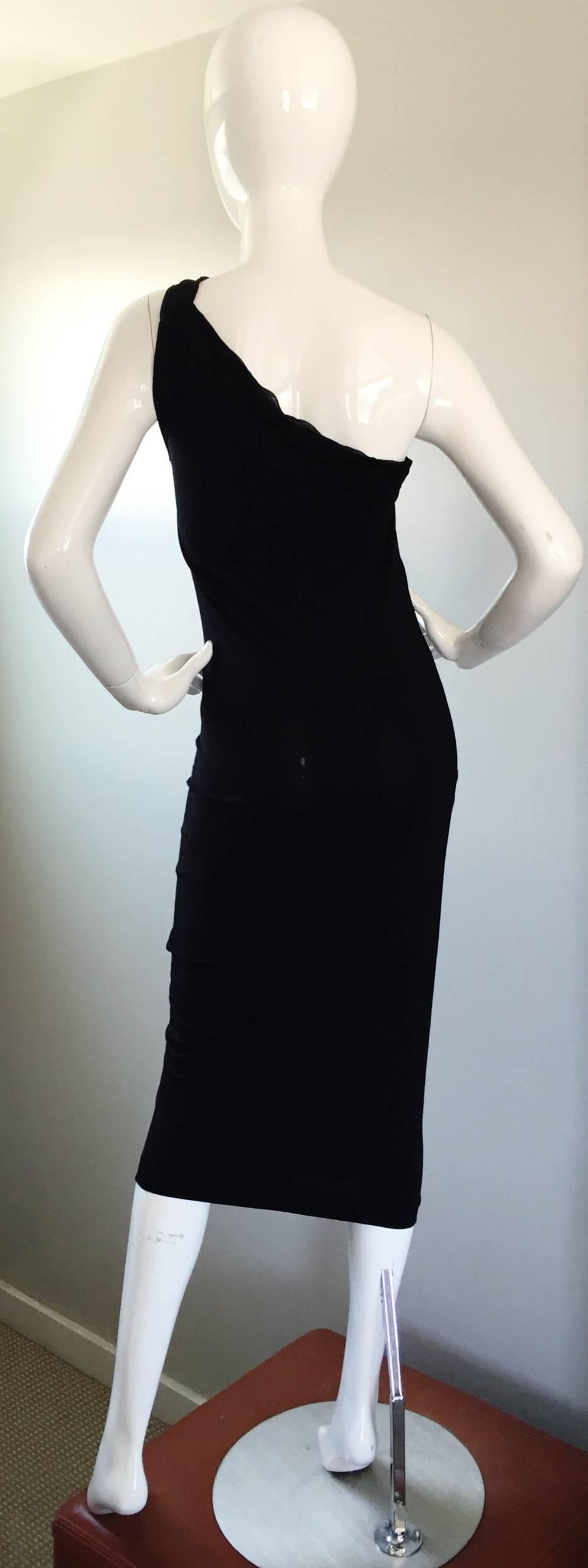 Romeo Gigli Vintage 90s Sexy Black Jersey One Shoulder ' Slashed ' Bodycon Dress 3