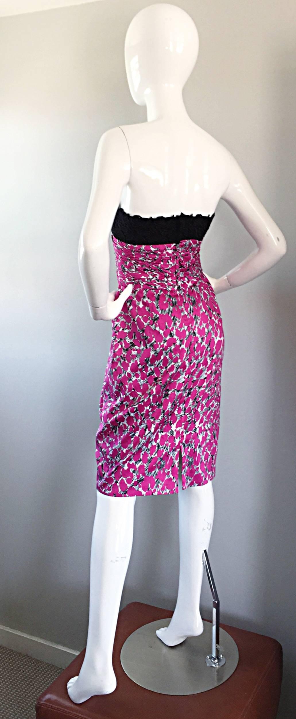 Liancarlo Neiman Marcus trägerloses Vintage-Kleid mit rosa, schwarz-weißem Leopardenmuster (Violett) im Angebot