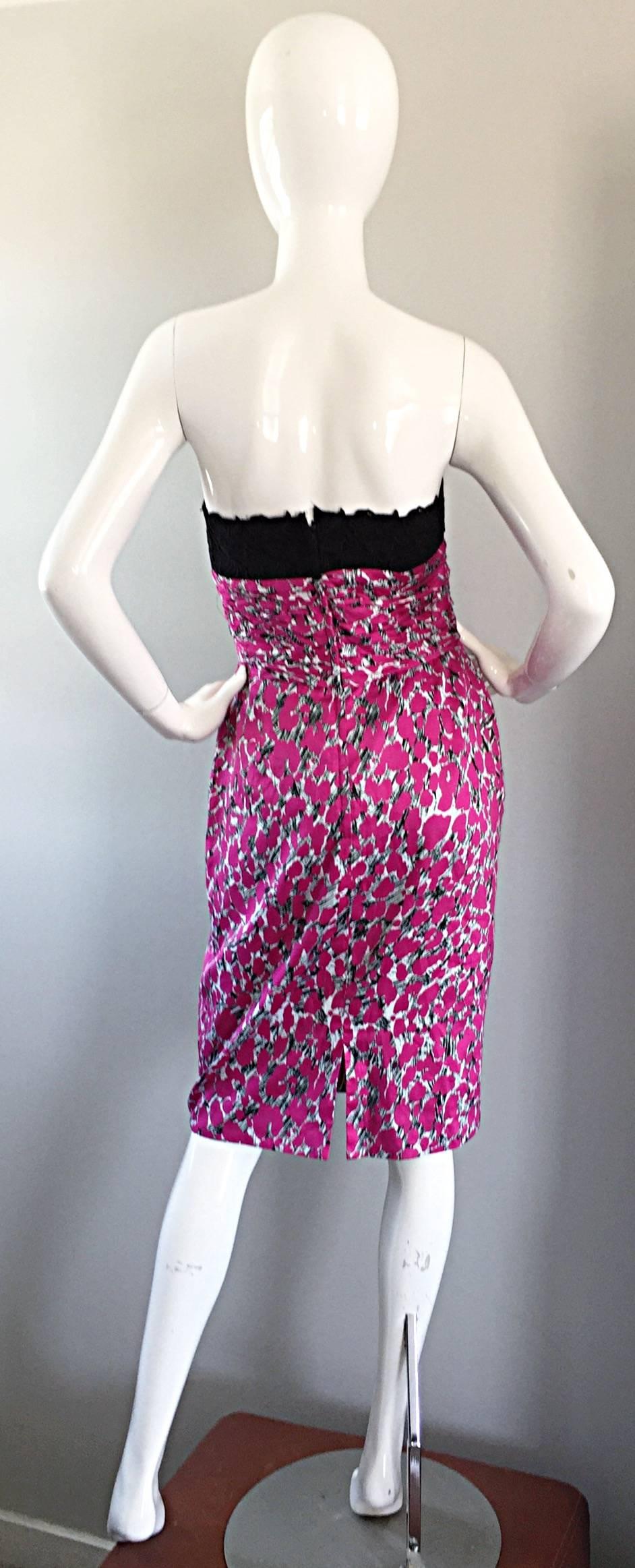 Women's Liancarlo Neiman Marcus Vintage Pink Black White Leopard Print Strapless Dress For Sale