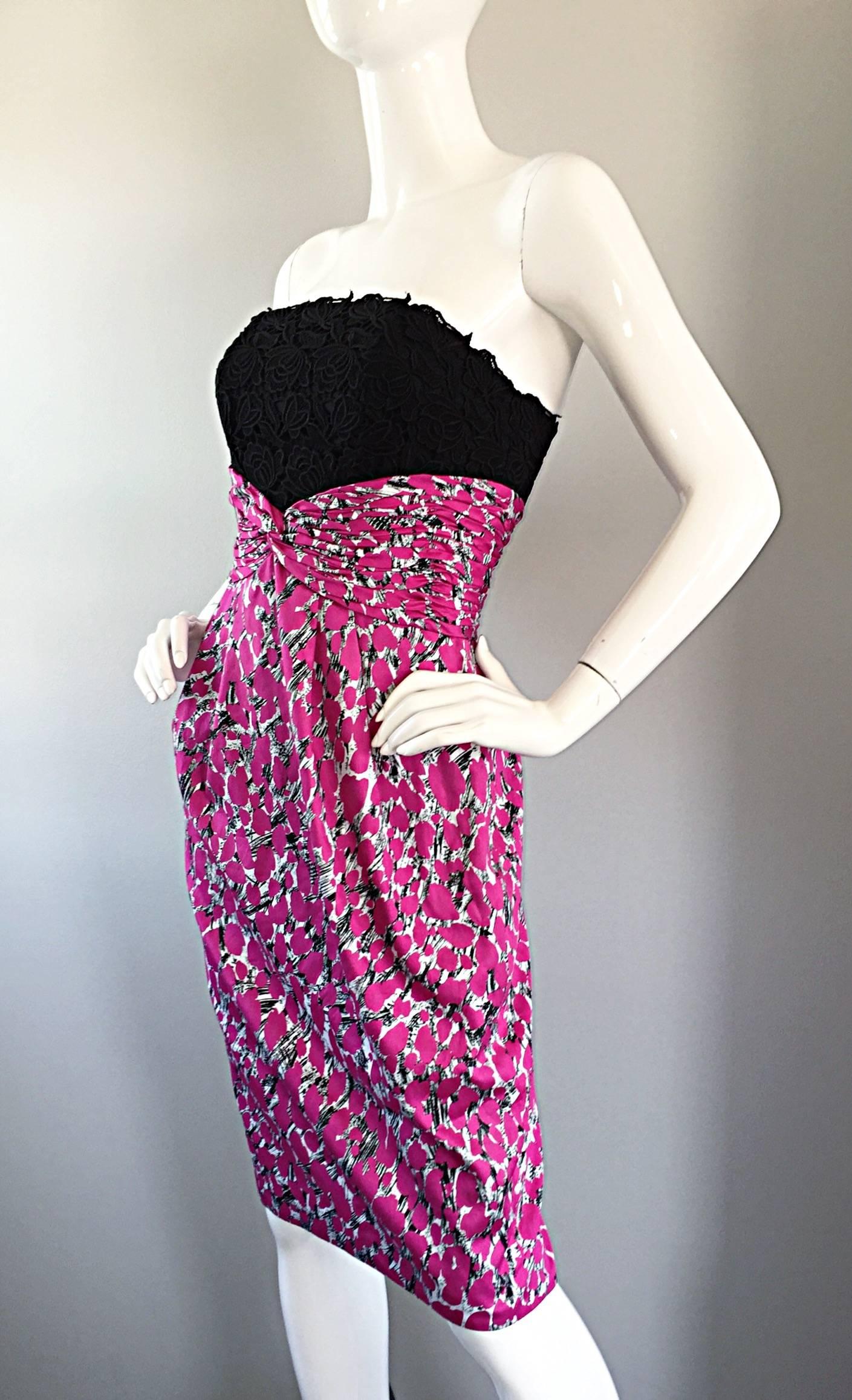 Liancarlo Neiman Marcus trägerloses Vintage-Kleid mit rosa, schwarz-weißem Leopardenmuster Damen im Angebot