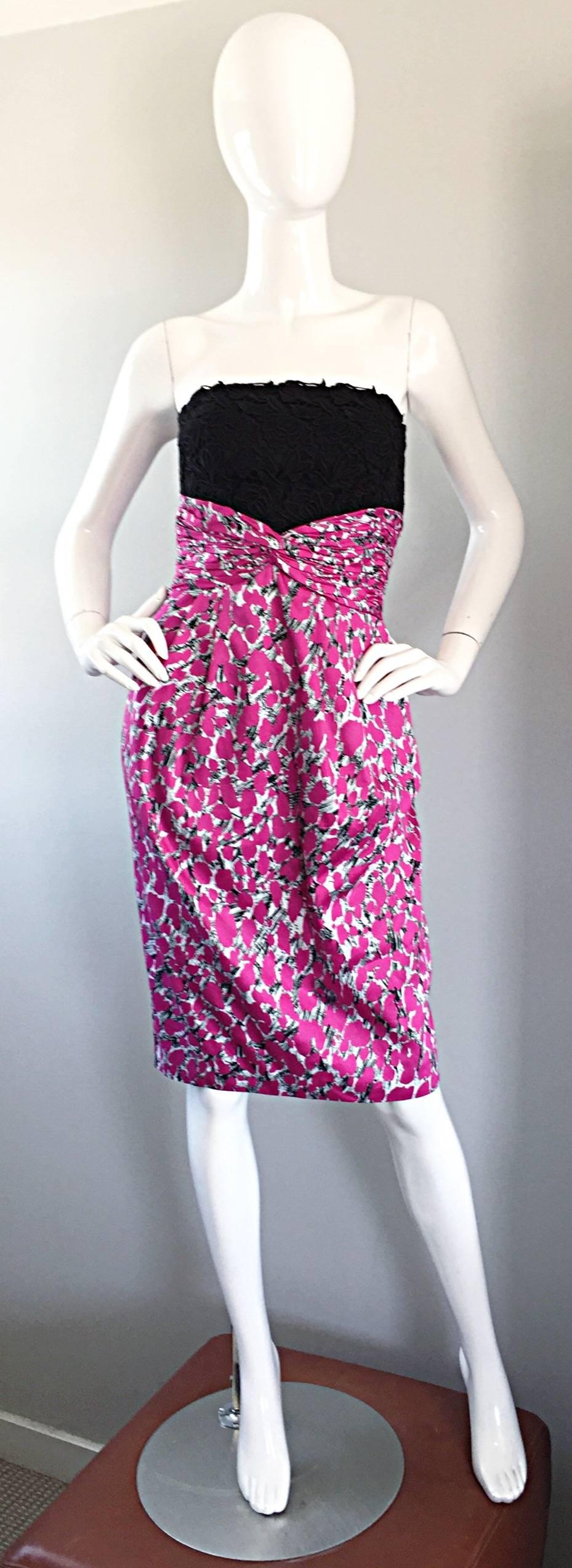 Liancarlo Neiman Marcus Vintage Pink Black White Leopard Print Strapless Dress For Sale 1