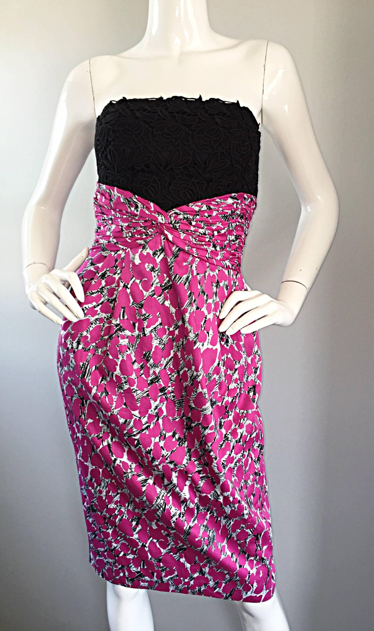 Liancarlo Neiman Marcus - Vestito vintage rosa, nero, bianco e leopardato senza spalline in vendita 1