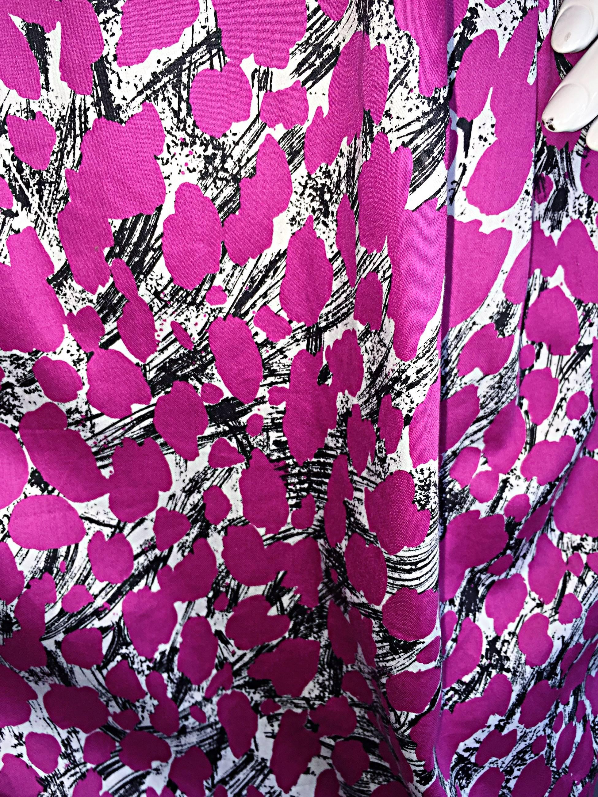 Liancarlo Neiman Marcus Vintage Pink Black White Leopard Print Strapless Dress In Excellent Condition For Sale In San Diego, CA