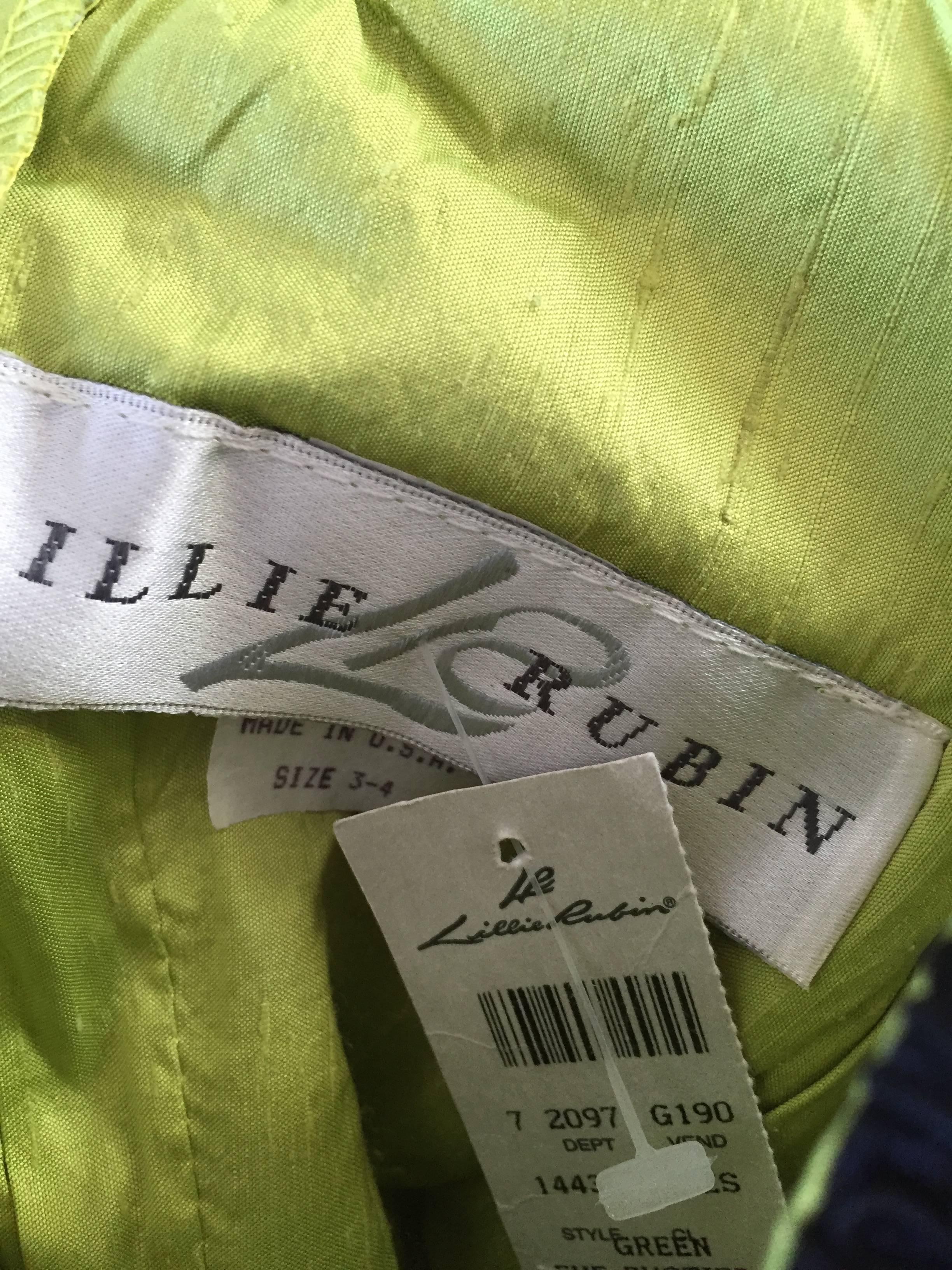 NWT Vintage Gigi Clark For Lillie Rubin 90s Chartreuse + Black Lace Bustier Top For Sale 3