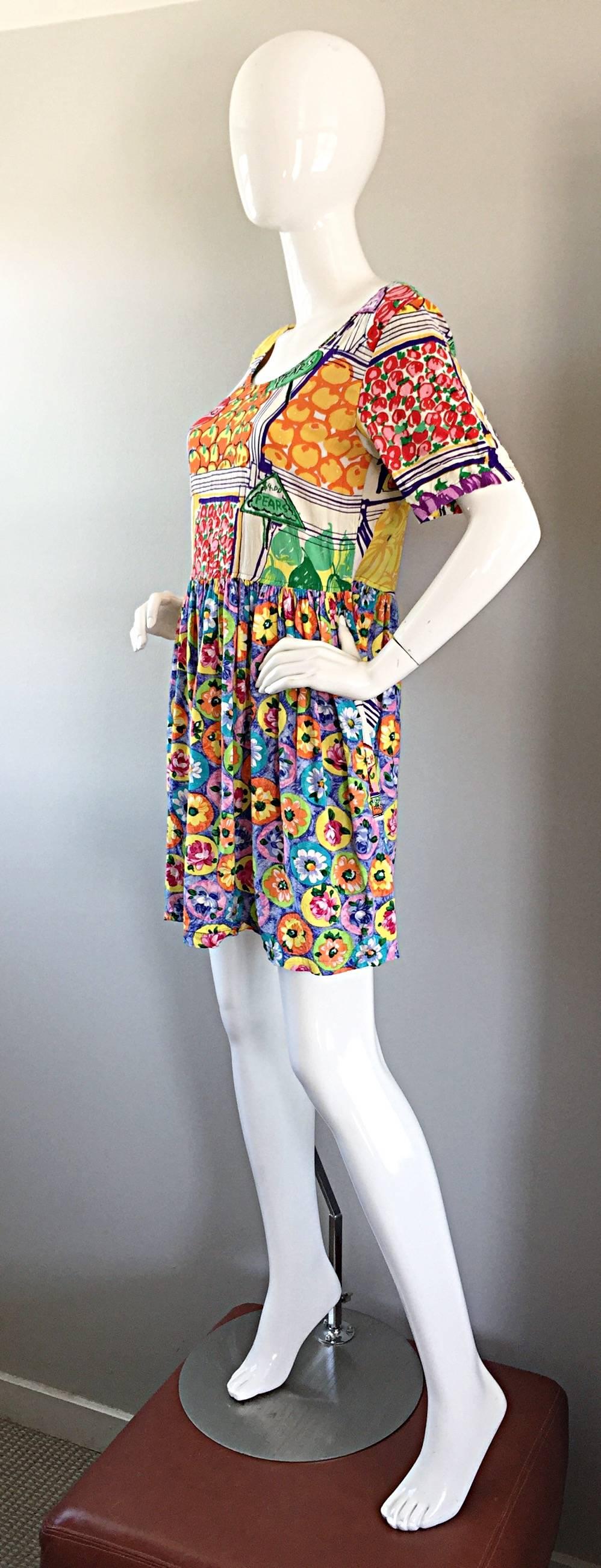 1990s Jams World ' Fruit & Vegetable Stand ' Floral Vintage Babydoll 90s Dress In Excellent Condition In San Diego, CA