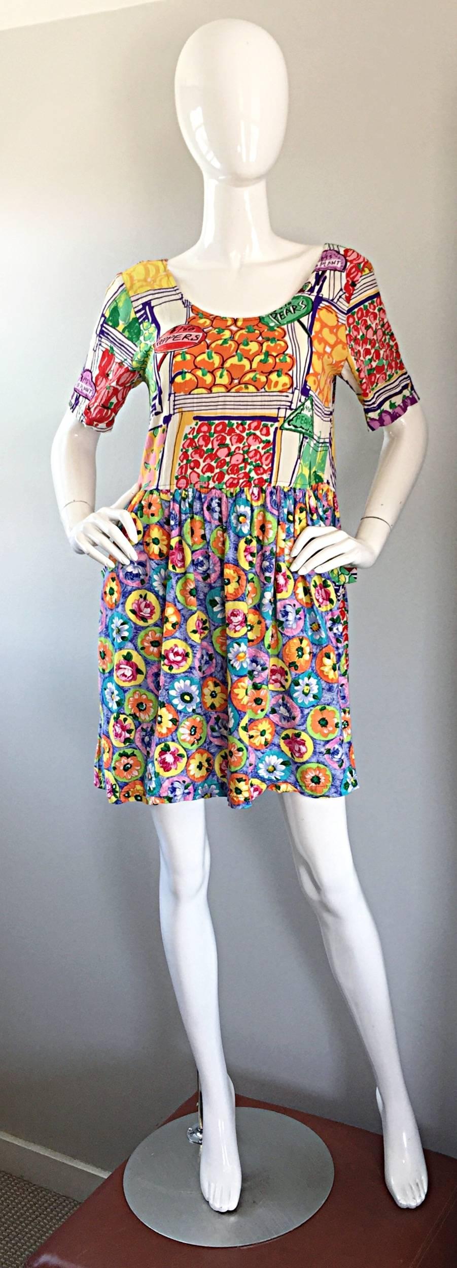 1990s Jams World ' Fruit & Vegetable Stand ' Floral Vintage Babydoll 90s Dress 1