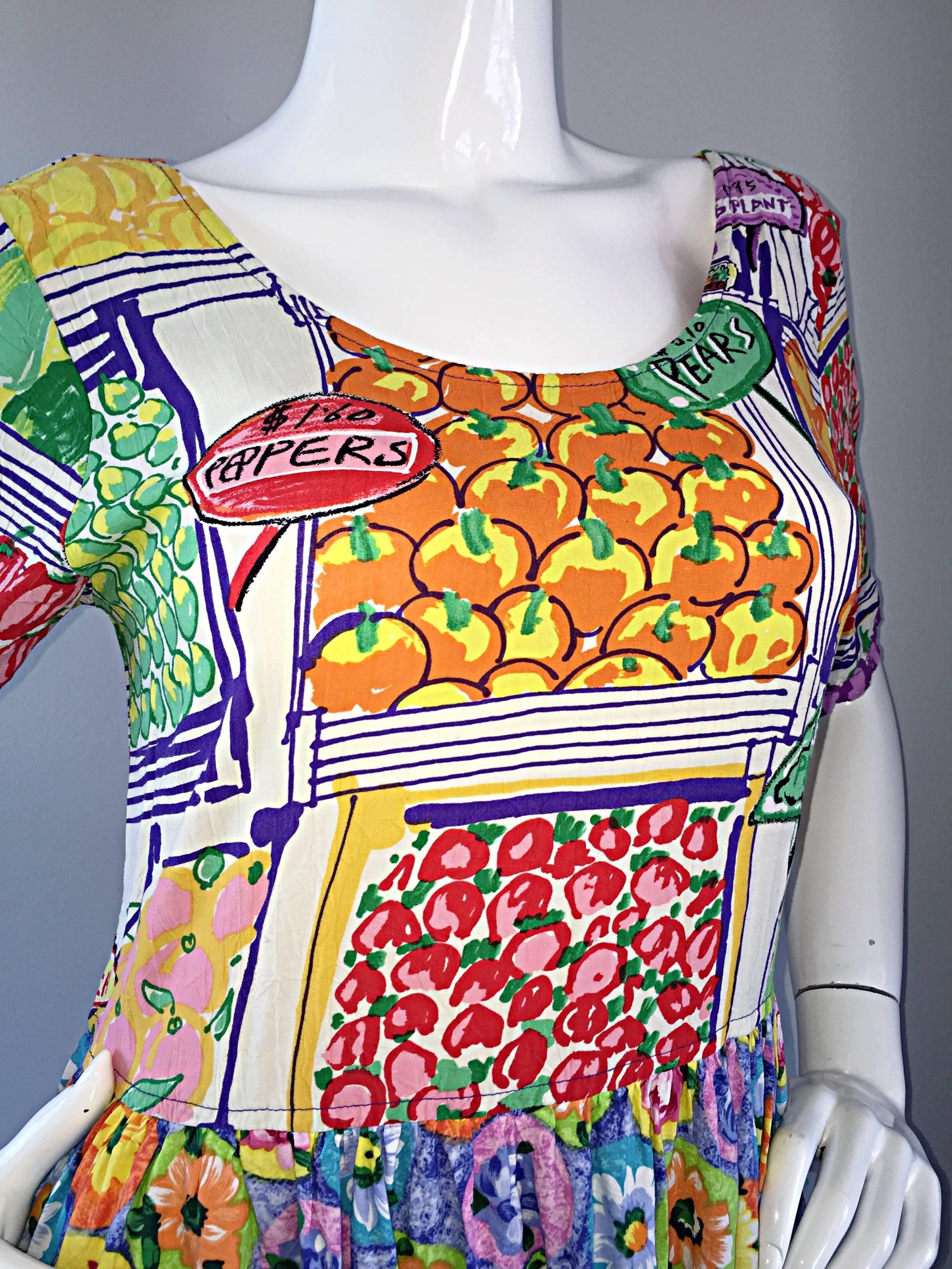 Women's 1990s Jams World ' Fruit & Vegetable Stand ' Floral Vintage Babydoll 90s Dress