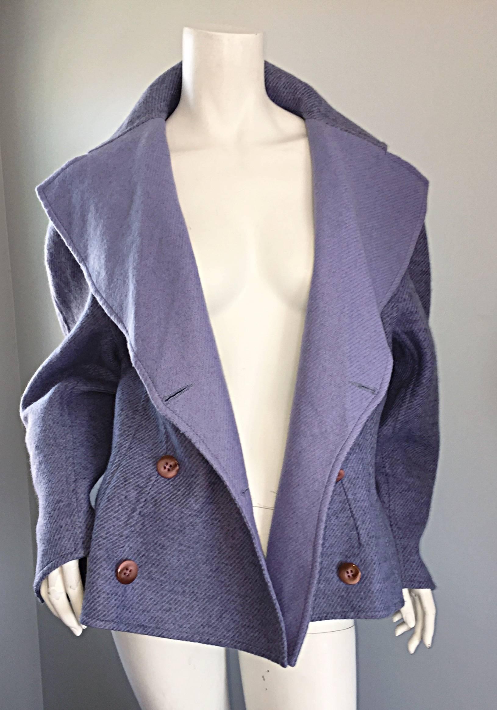 Women's Bernard Perris Vintage Lilac Lavendar Purple Lambswool Peacoat Jacket Size 10 12 For Sale