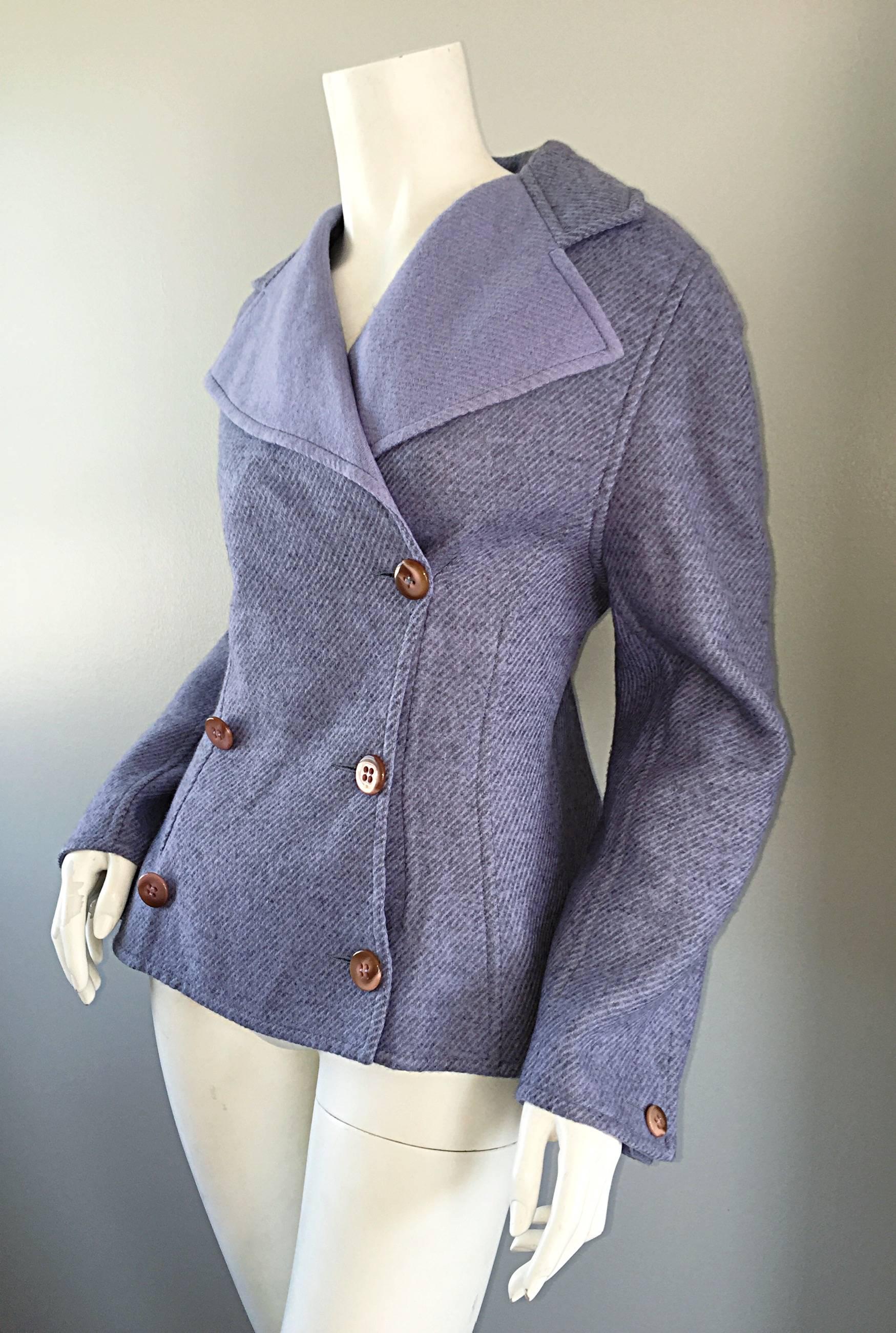 Bernard Perris Vintage lila Lavendel lila Lammwolle Peacoat Jacke Größe 10 12 (Grau) im Angebot