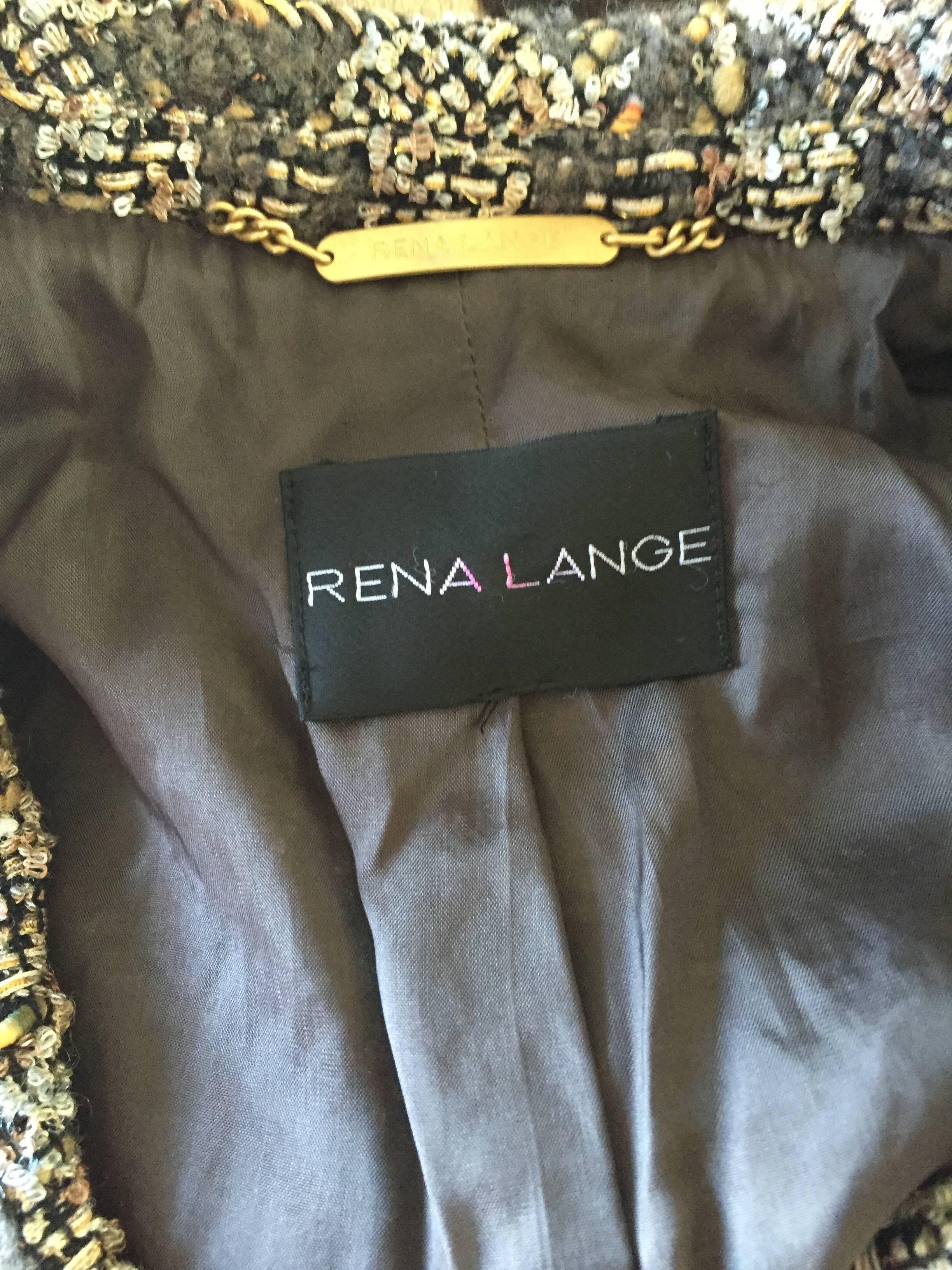 Rena Lange Braun & Elfenbein Boucle Fantasy Tweed Vintage 90s Blazer Jacke Sz 34 im Angebot 3