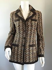 Rena Lange Brown & Ivory Boucle Fantasy Tweed Vintage 90s Blazer Jacket Sz 34