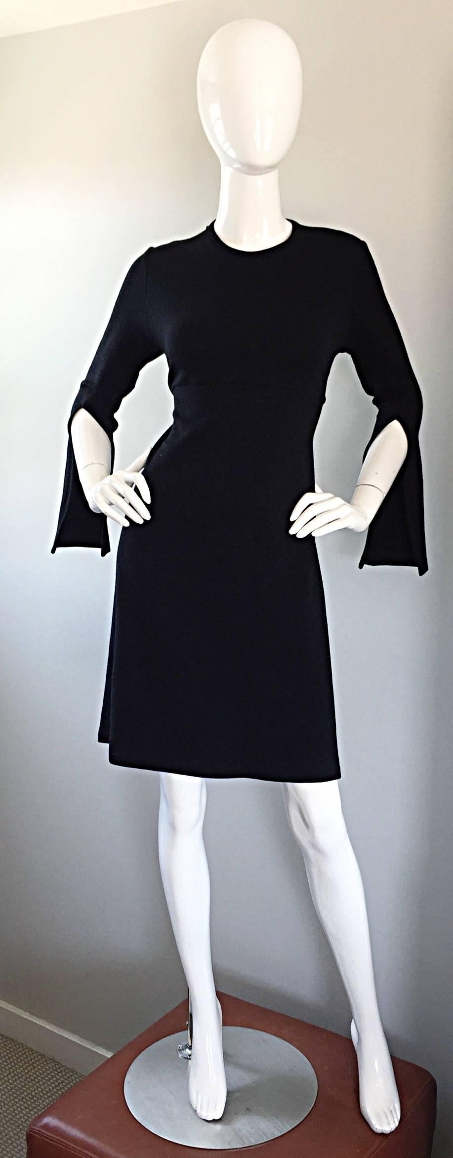 1990s Morgane Le Fay ' Slash Sleeve ' Black Long Sleeve Tie Belted Vintage Dress For Sale 2