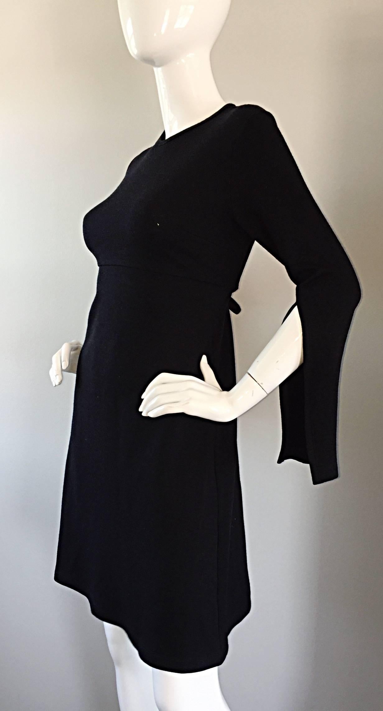 Women's 1990s Morgane Le Fay ' Slash Sleeve ' Black Long Sleeve Tie Belted Vintage Dress For Sale
