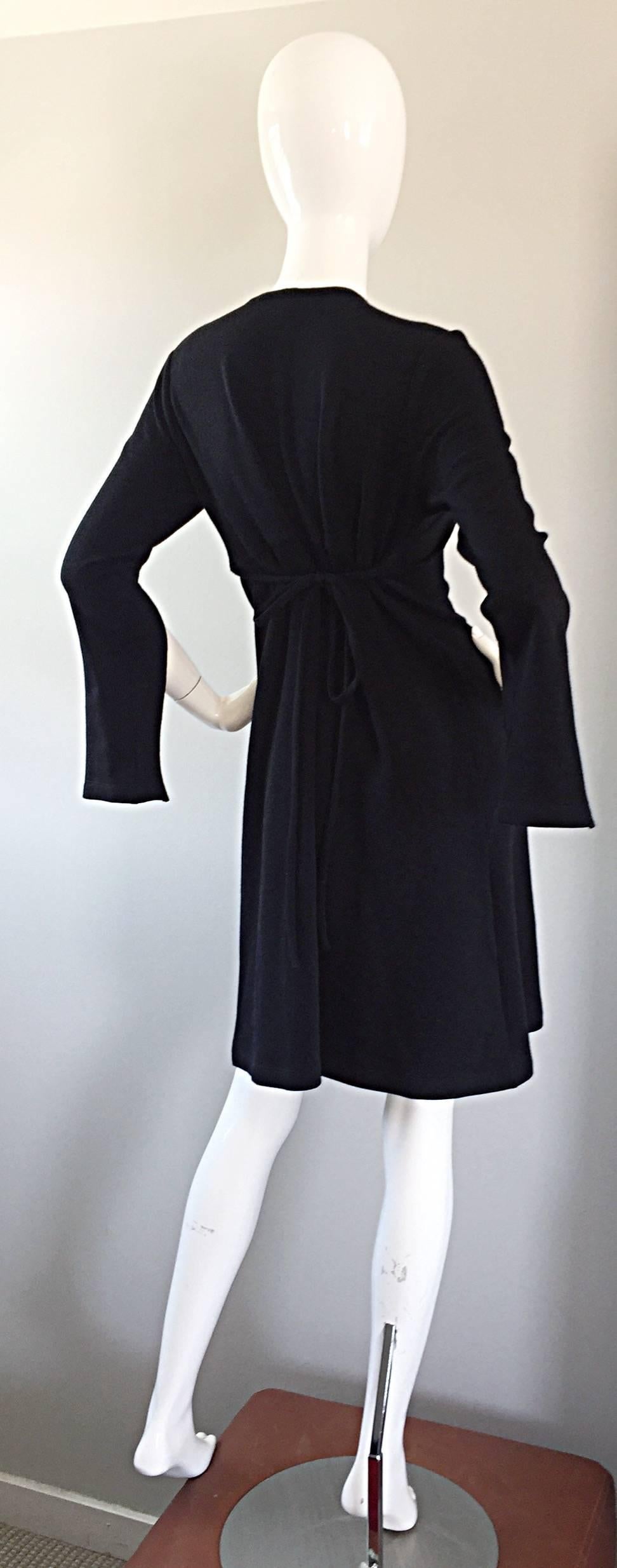 1990s Morgane Le Fay ' Slash Sleeve ' Black Long Sleeve Tie Belted Vintage Dress For Sale 1
