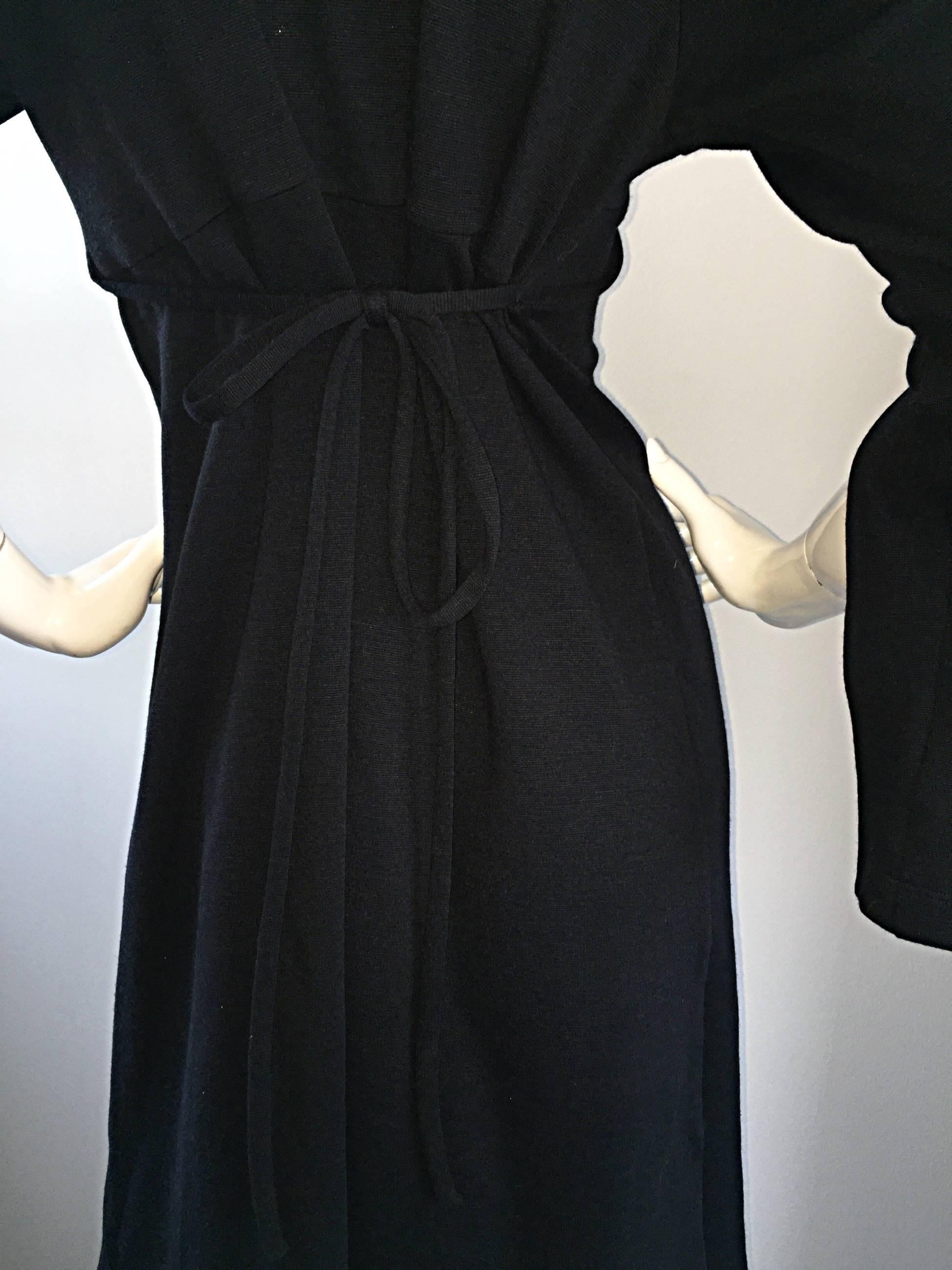 1990s Morgane Le Fay ' Slash Sleeve ' Black Long Sleeve Tie Belted Vintage Dress In Excellent Condition For Sale In San Diego, CA