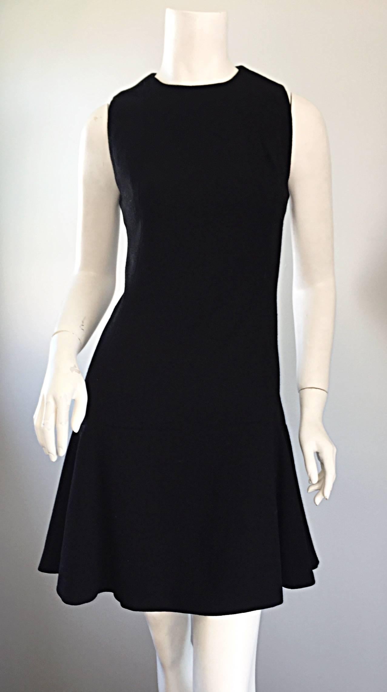 1960s Geoffrey Beene Trumpet Hem Mod Sleeveless Classic Black Vintage Dress 60s In Excellent Condition In San Diego, CA