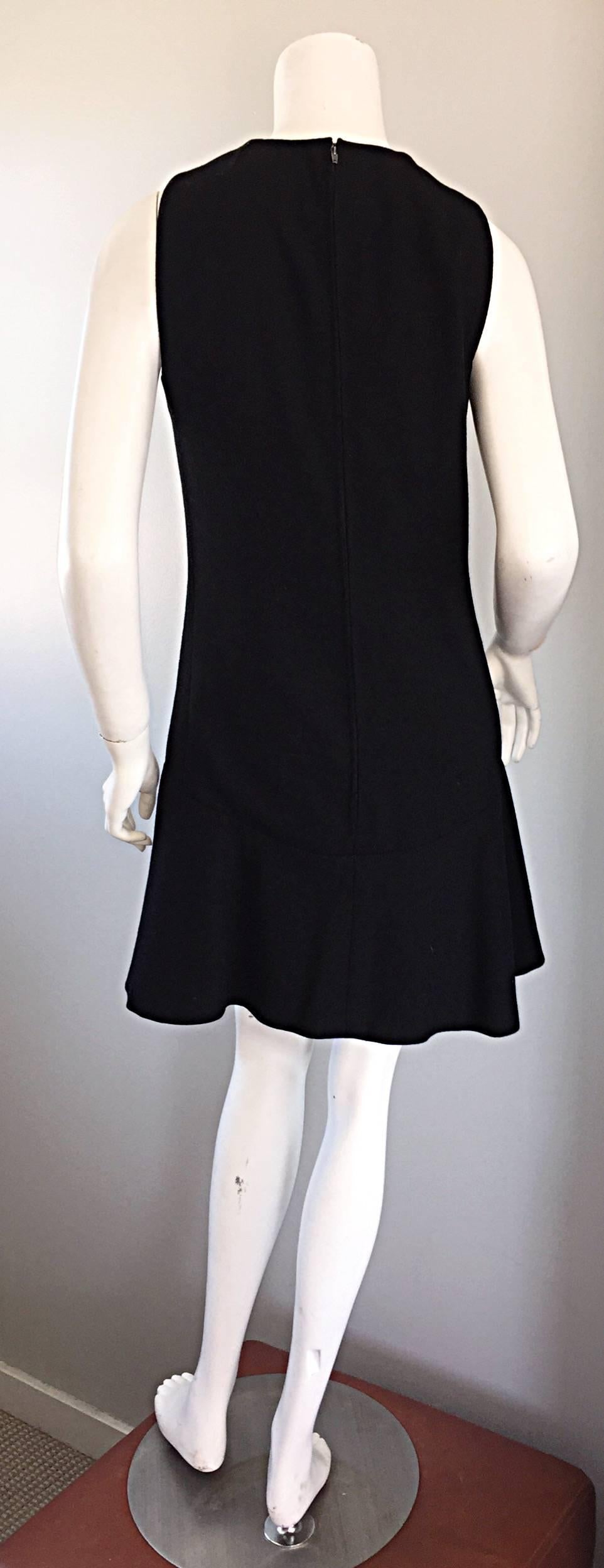 1960s Geoffrey Beene Trumpet Hem Mod Sleeveless Classic Black Vintage Dress 60s 2