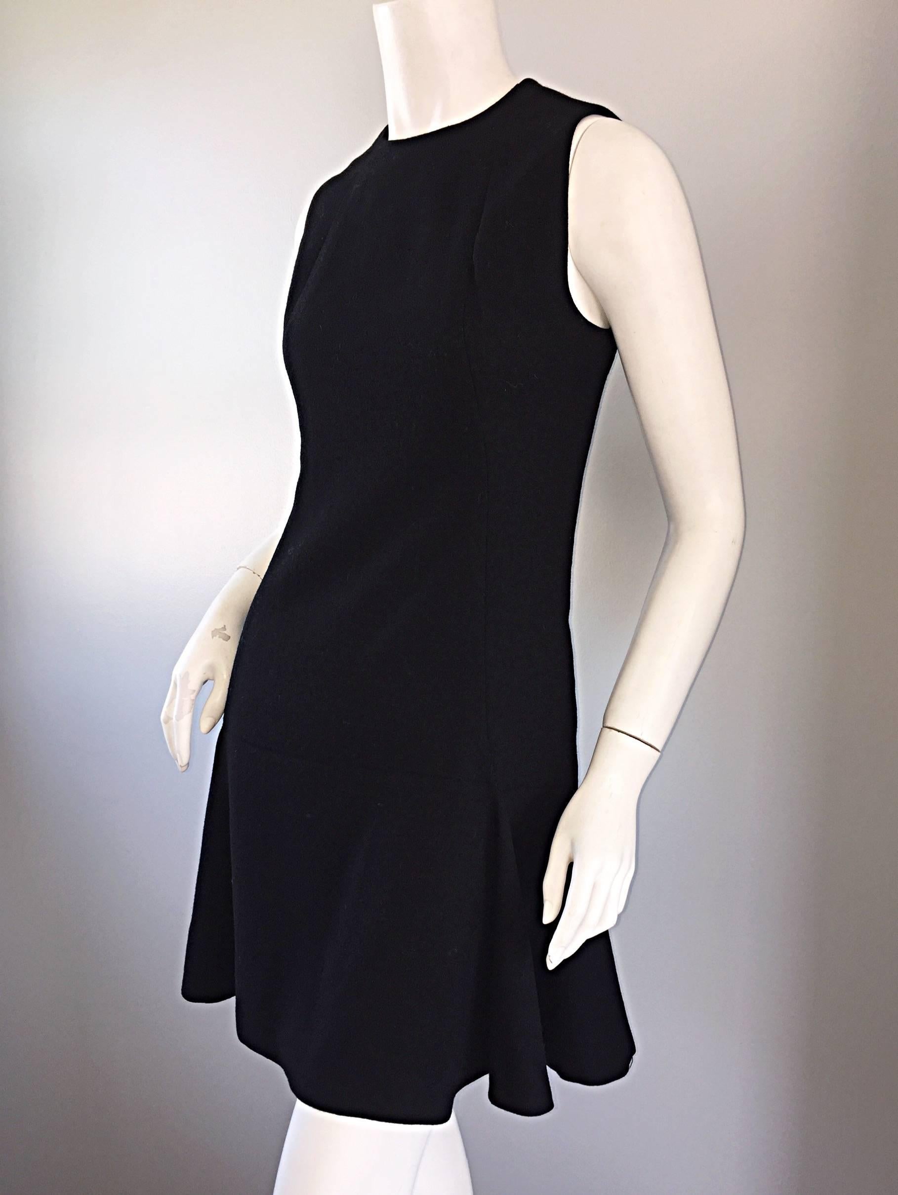 1960s Geoffrey Beene Trumpet Hem Mod Sleeveless Classic Black Vintage Dress 60s 1