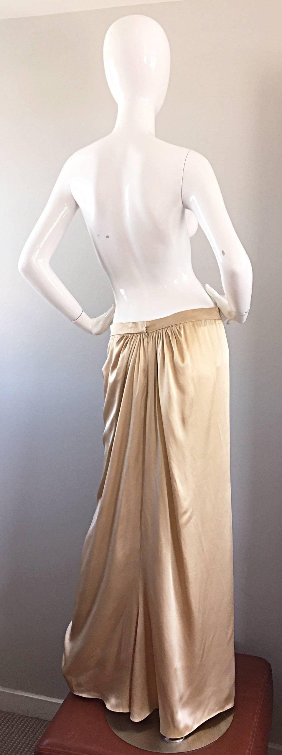 Women's or Men's Pamela Dennis Couture Vintage Gold ' Liquid ' Silk Grecian Long Evening Skirt For Sale