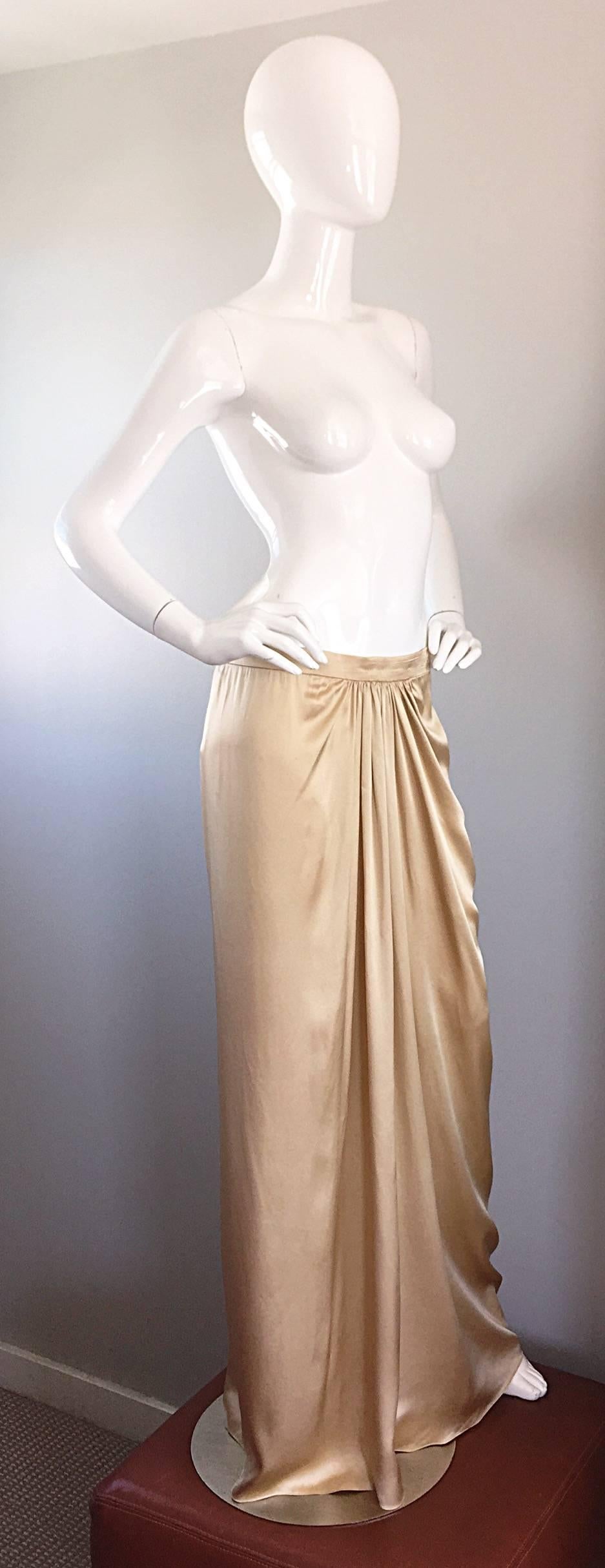 Or Pamela Dennis Couture - Jupe longue de soirée grecque en soie dorée et liquide, vintage en vente