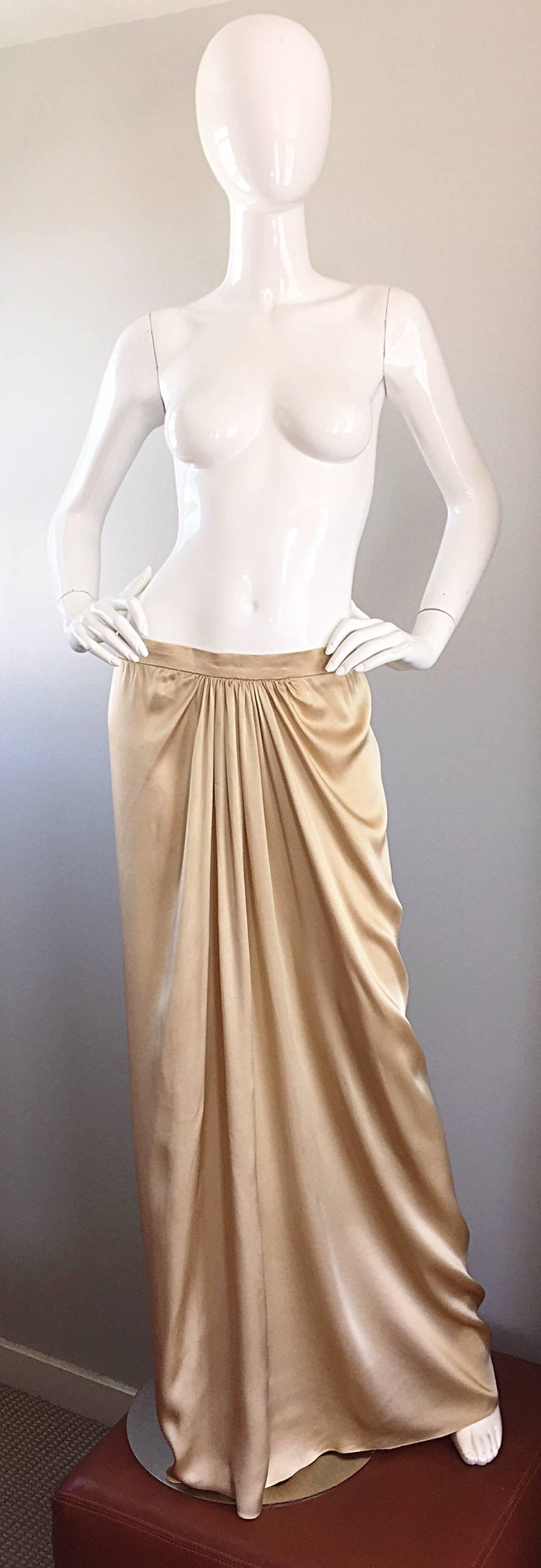 Pamela Dennis Couture Vintage Gold ' Liquid ' Silk Grecian Long Evening Skirt For Sale 1