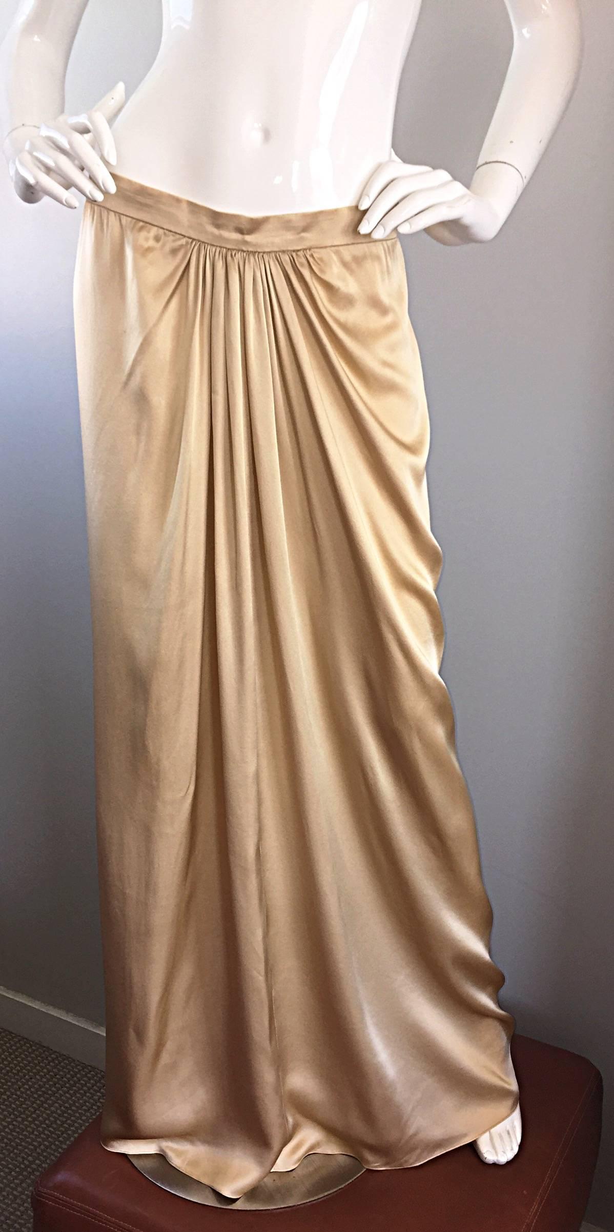 Pamela Dennis Couture - Jupe longue de soirée grecque en soie dorée et liquide, vintage Excellent état - En vente à San Diego, CA
