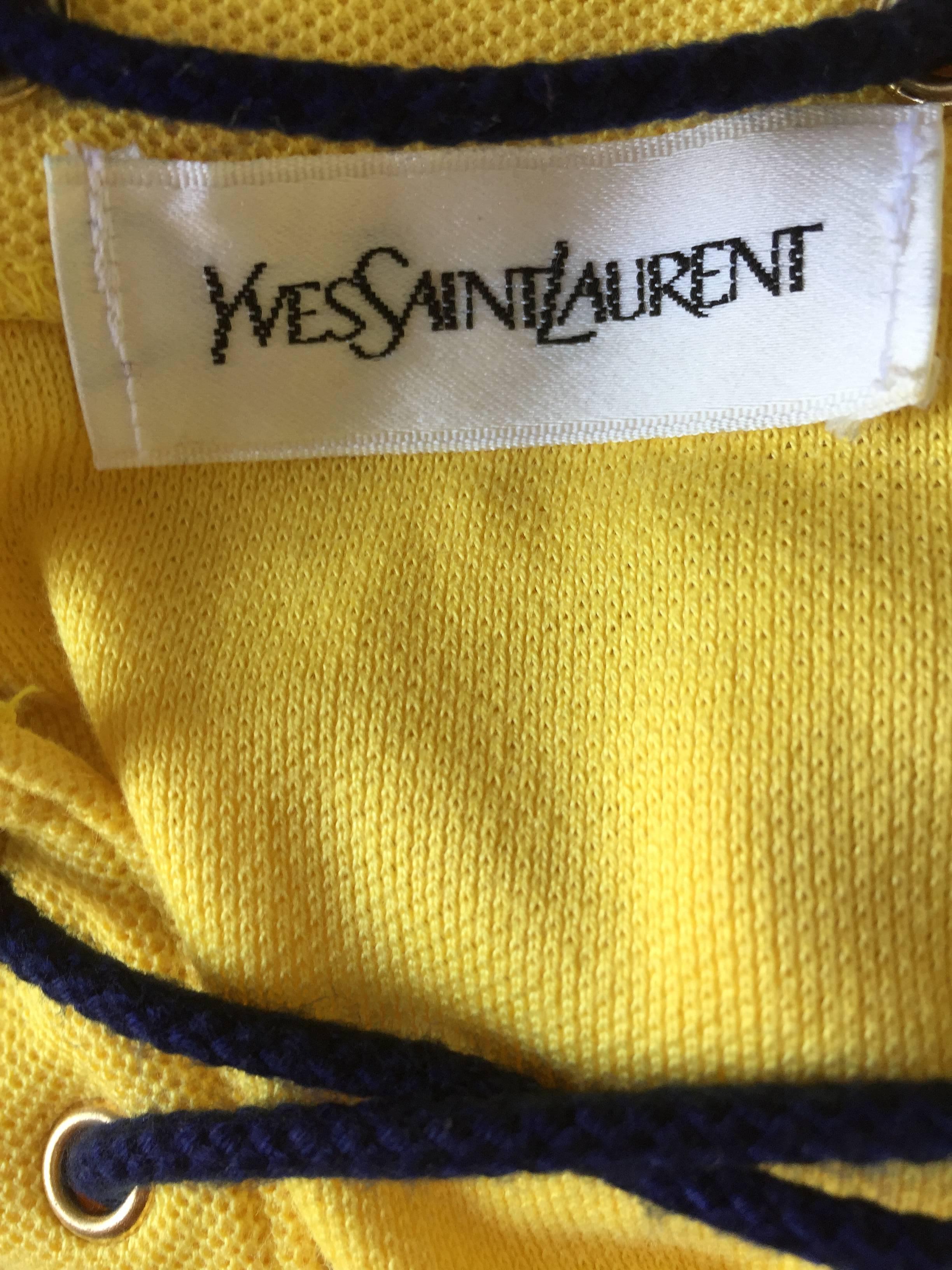 Vintage Yves Saint Laurent Yellow Knit + Navy Blue String Nautical Safari Dress 5