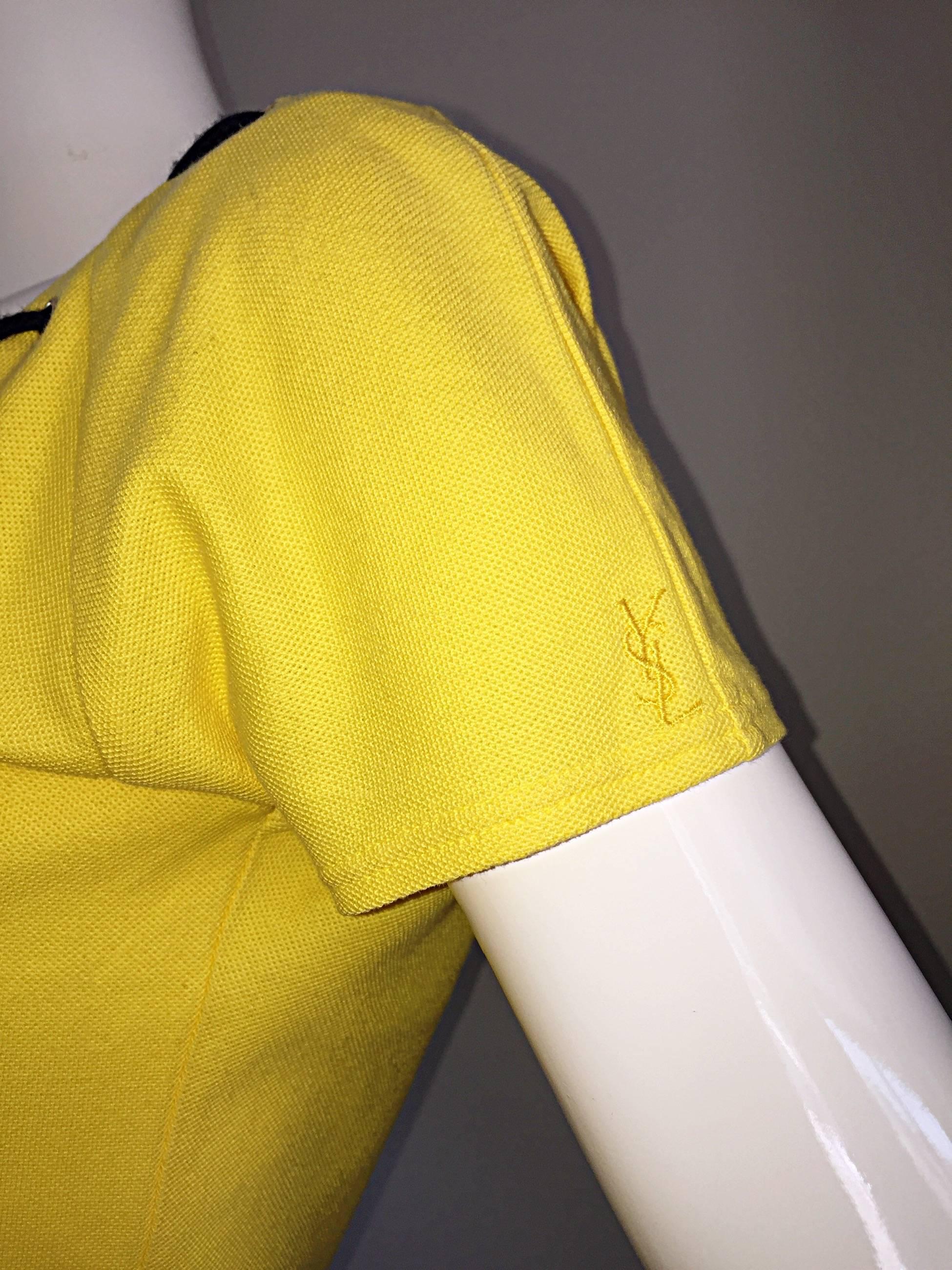 Vintage Yves Saint Laurent Yellow Knit + Navy Blue String Nautical Safari Dress 1