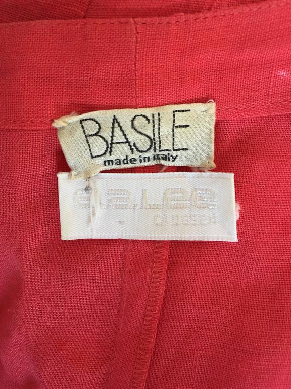 Vintage Basile Red Linen Italian Double Breasted Tuxedo Lapel Midi Wrap ...