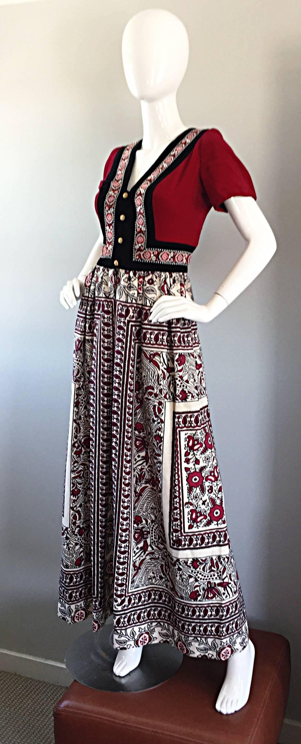 Rare 1970s Jay Morley for Fern Violette Velvet + Cotton Ethnic Tribal Boho Dress In Excellent Condition In San Diego, CA