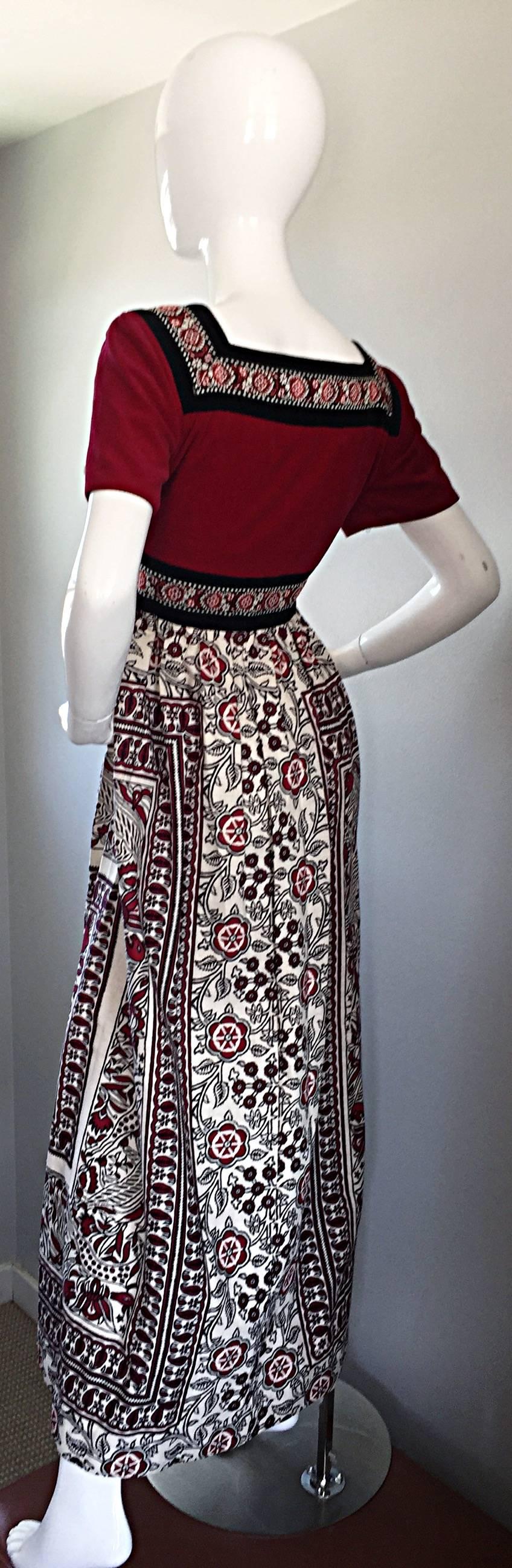 Women's Rare 1970s Jay Morley for Fern Violette Velvet + Cotton Ethnic Tribal Boho Dress